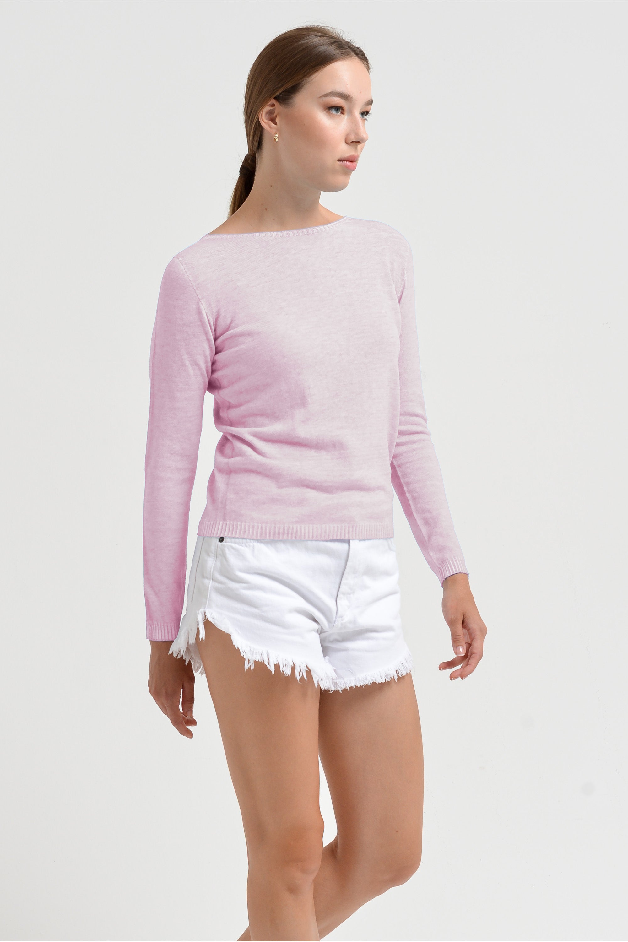 Crew Neck Cotton Jumper - Rose