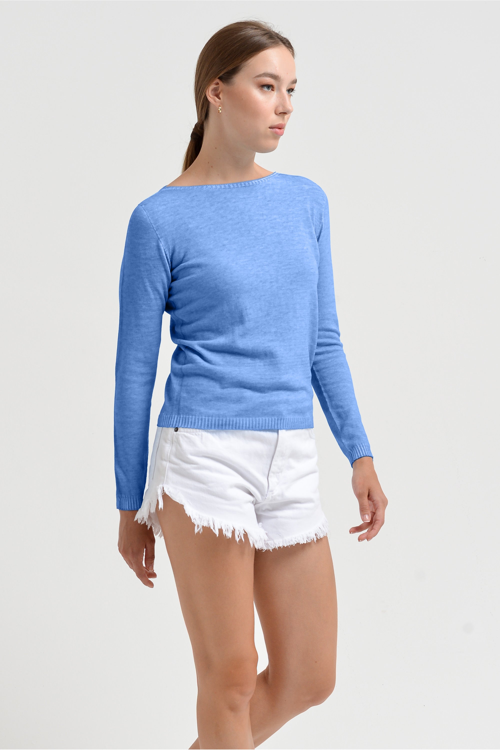 Crew Neck Cotton Jumper - Santorini