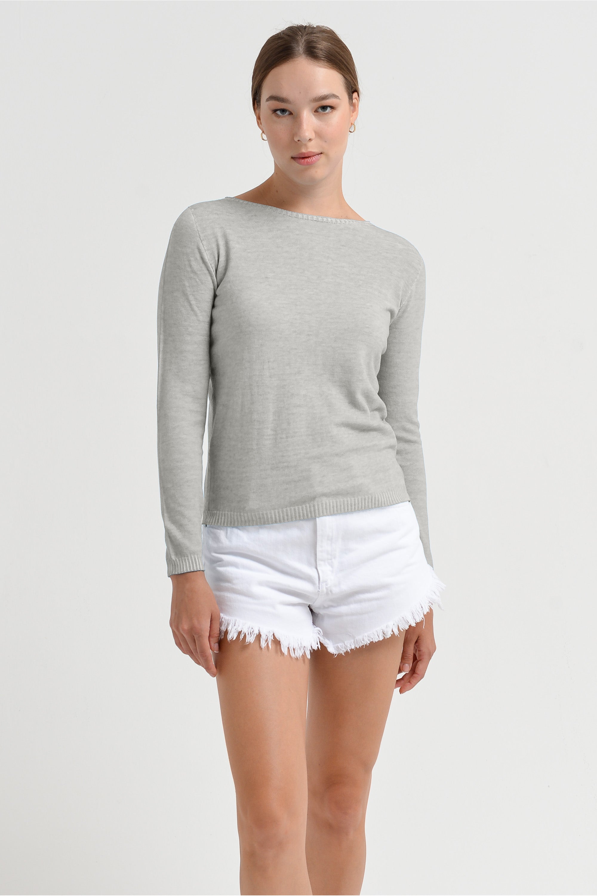 Crew Neck Cotton Jumper - Platino