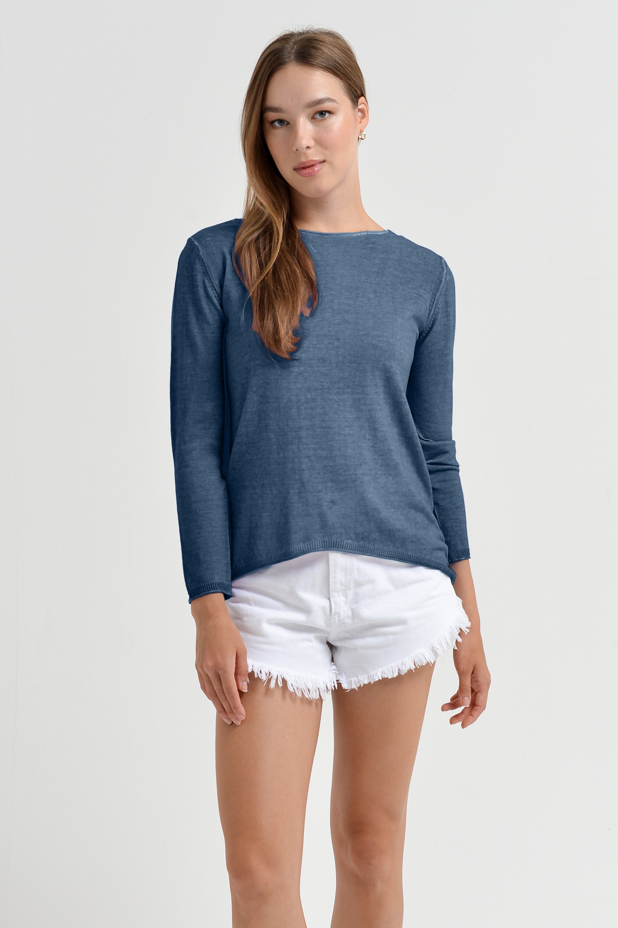 Maglia Scollo Barca in Cotone - Jeans
