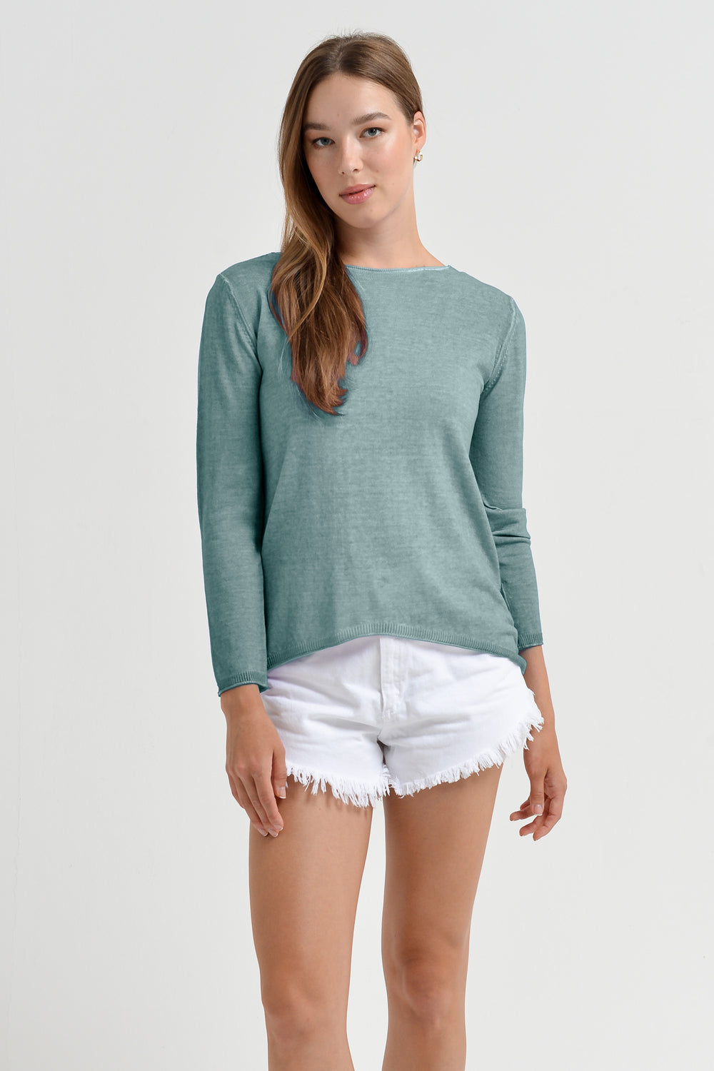 Boat Neck Scallop Hem Sweater main image 1