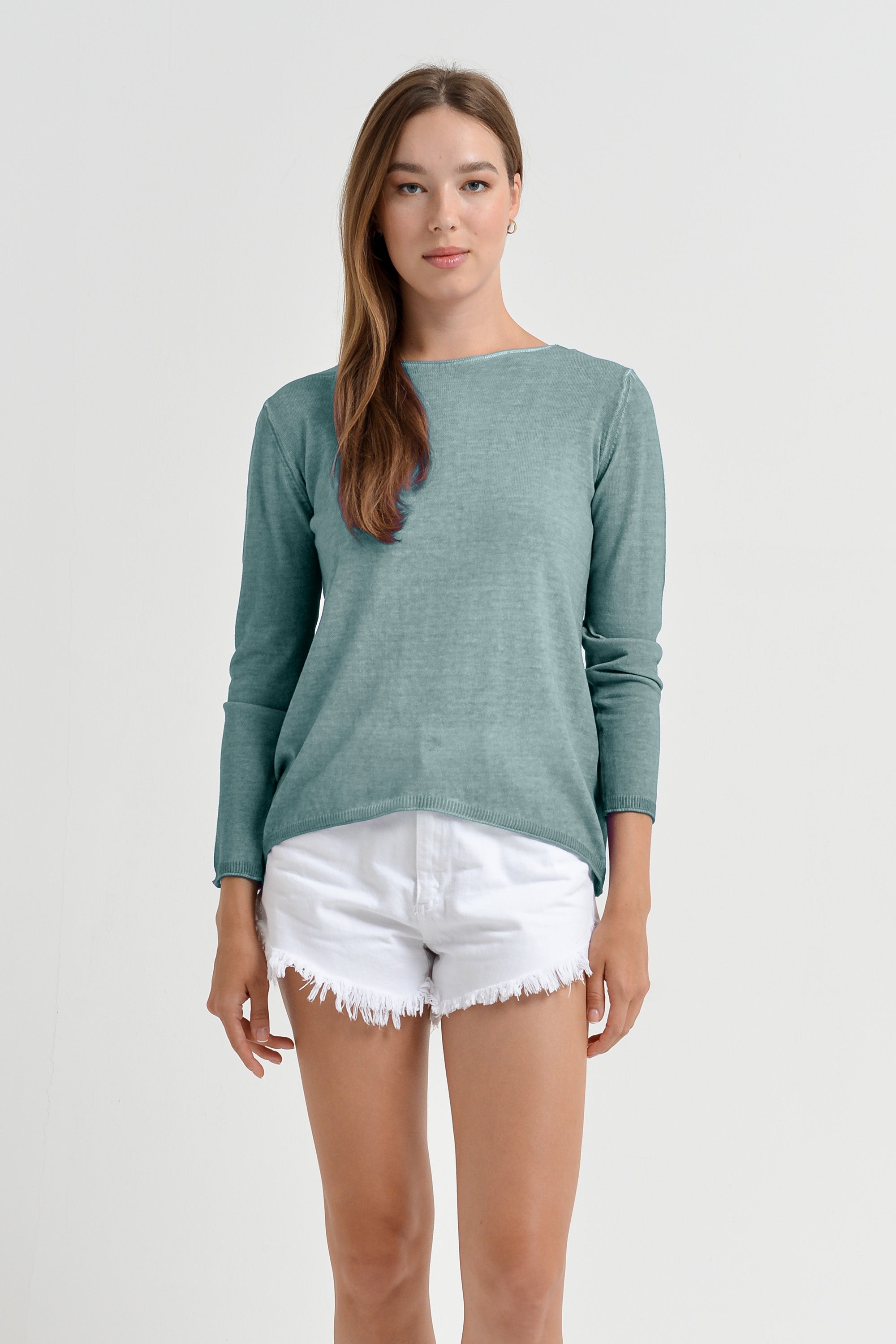 Boat Neck Cotton Sweater - Shark