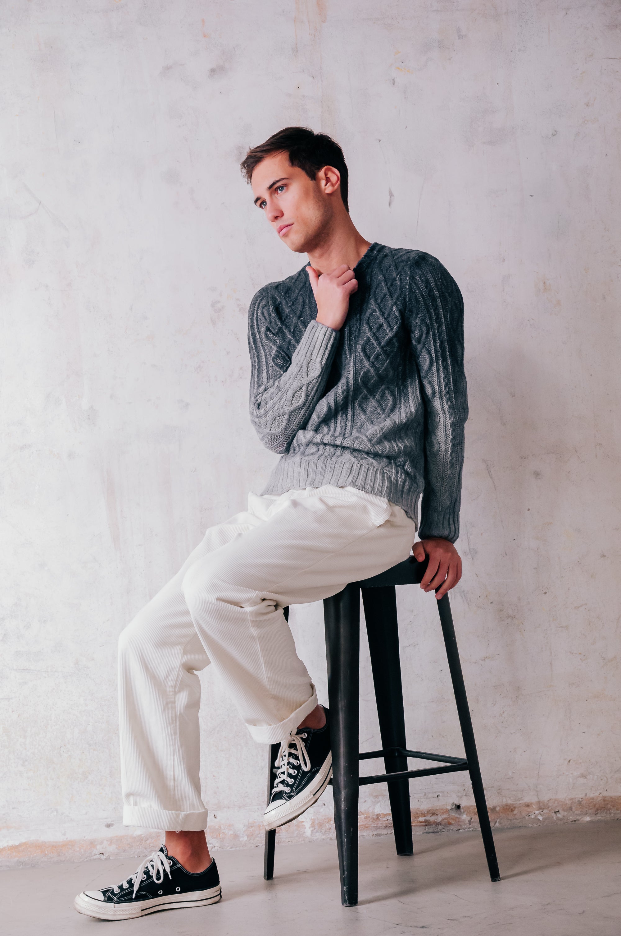 Aran Knit Crewneck - Ardesia