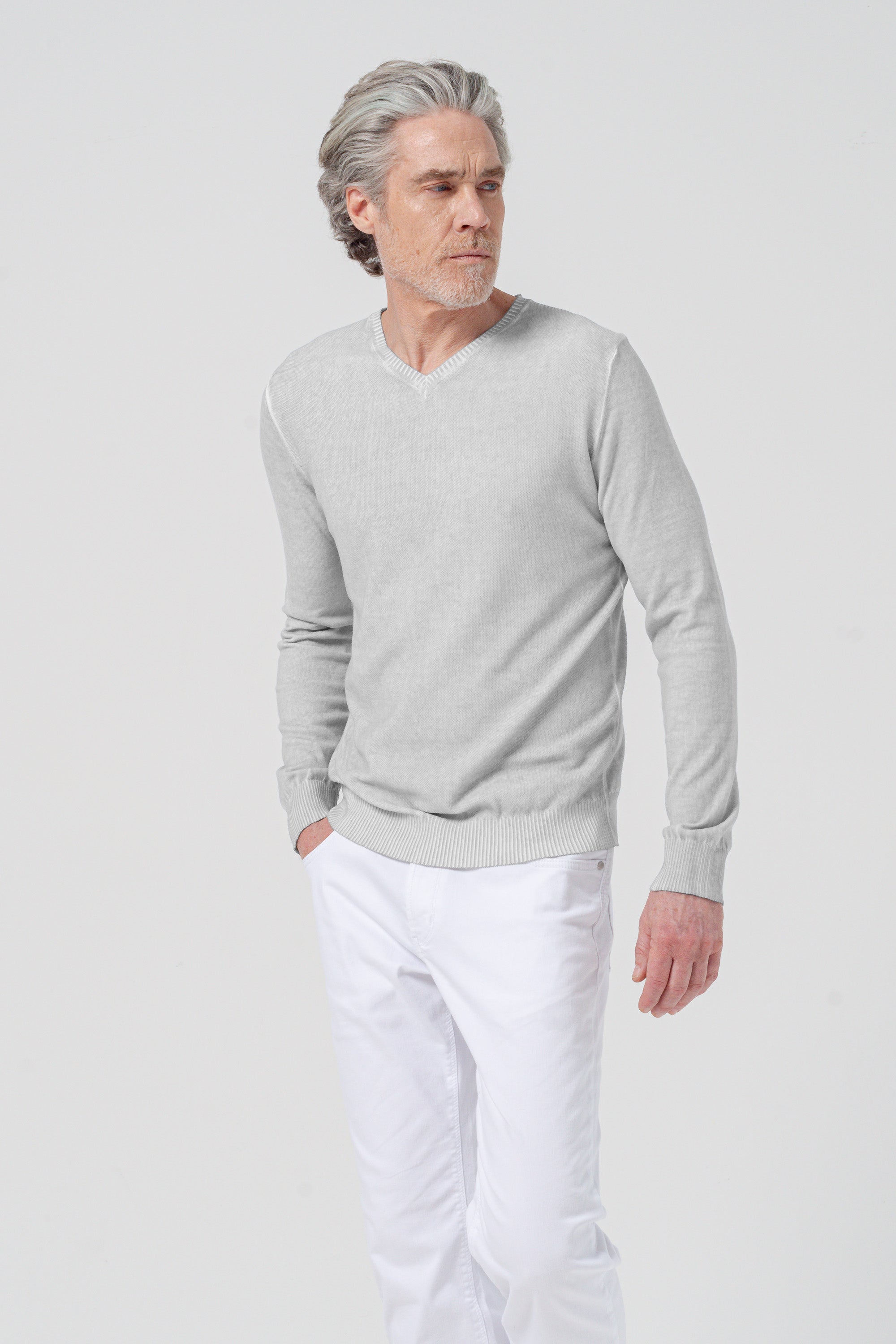 Micro Waffle V-Neck Knit - Marmo