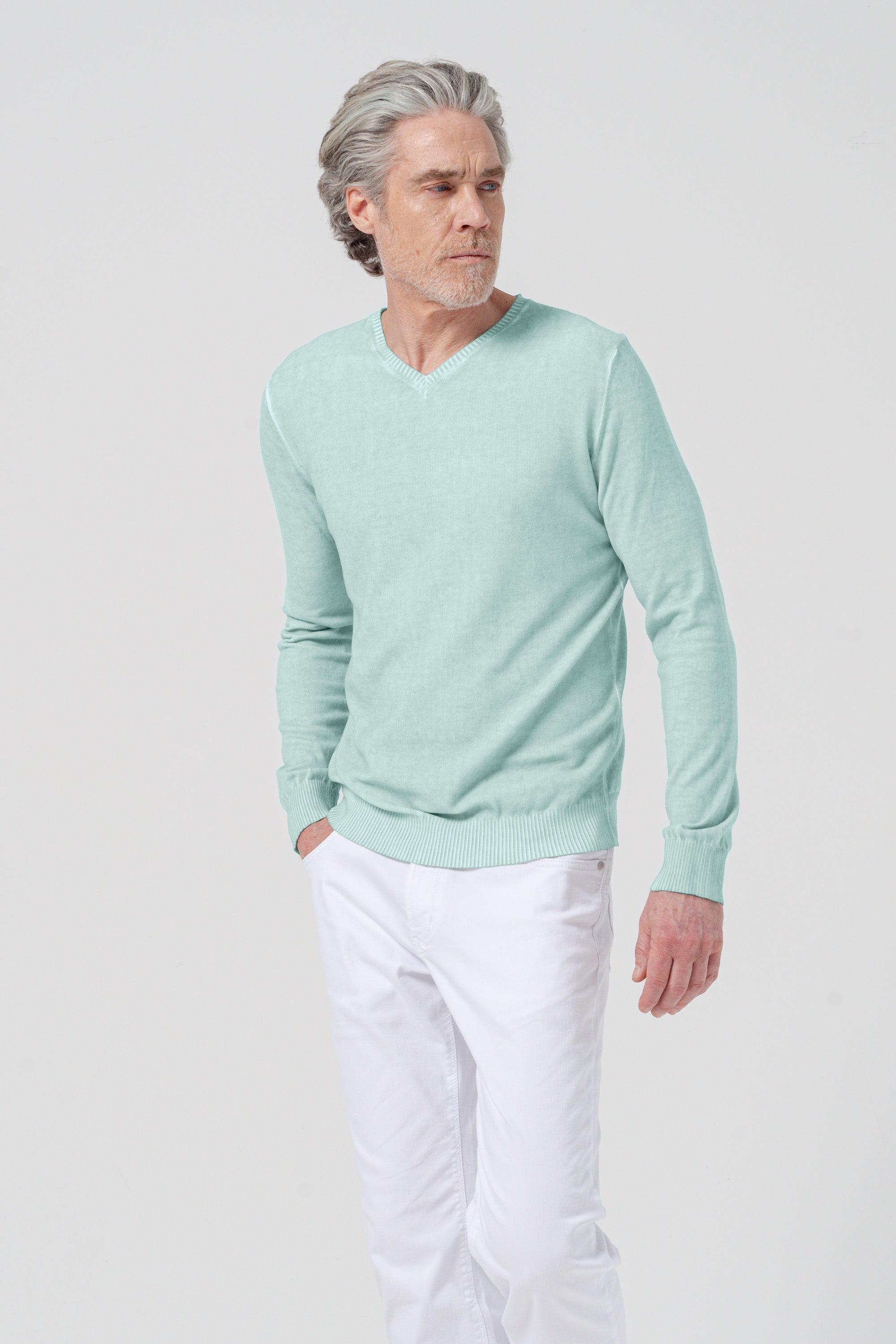 Micro Waffle V-Neck Knit - Tahiti