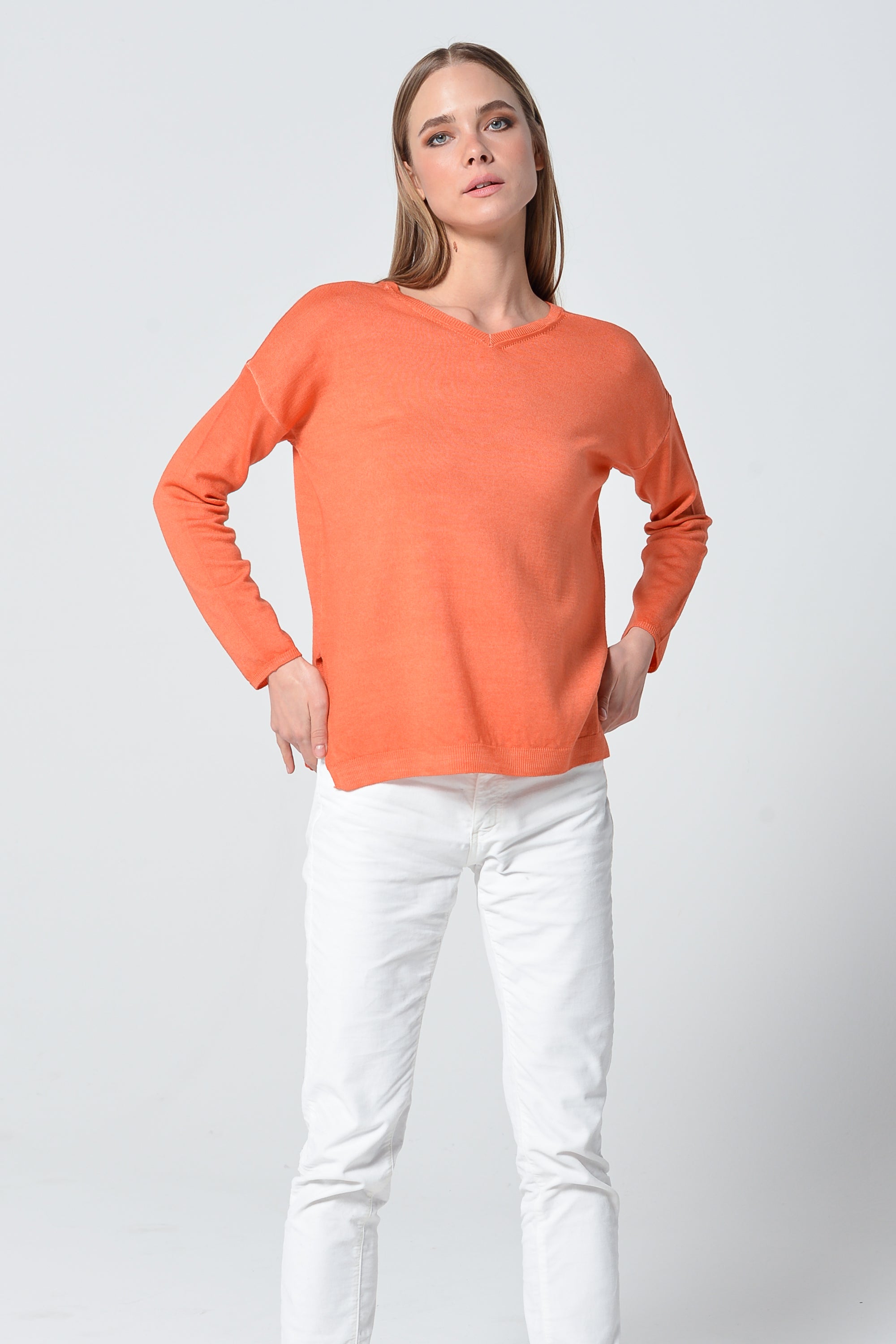 Echt Double V-Neck Sweater - Persimmon