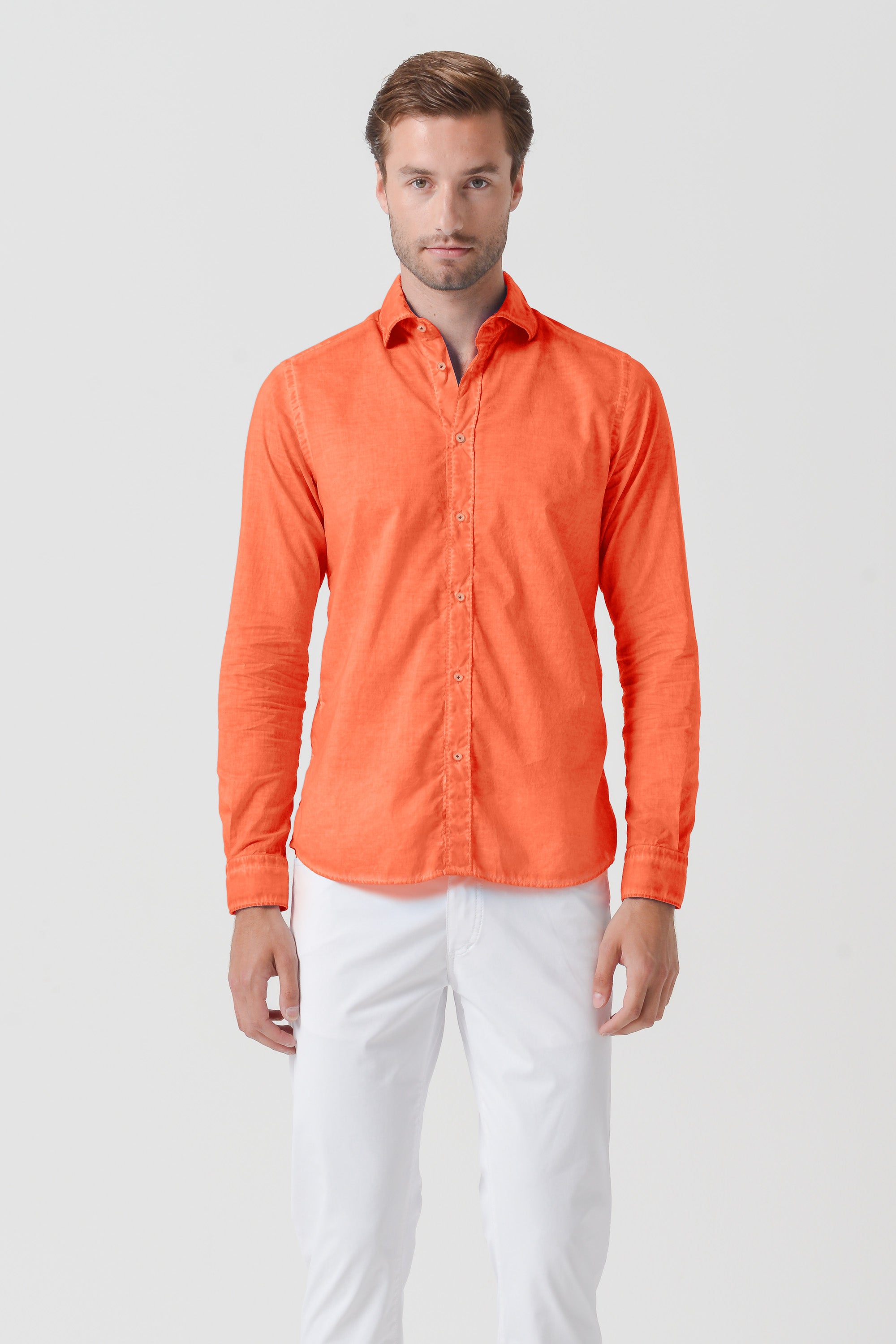 Relaxed Fit Cotton Voile Shirt - Papaya