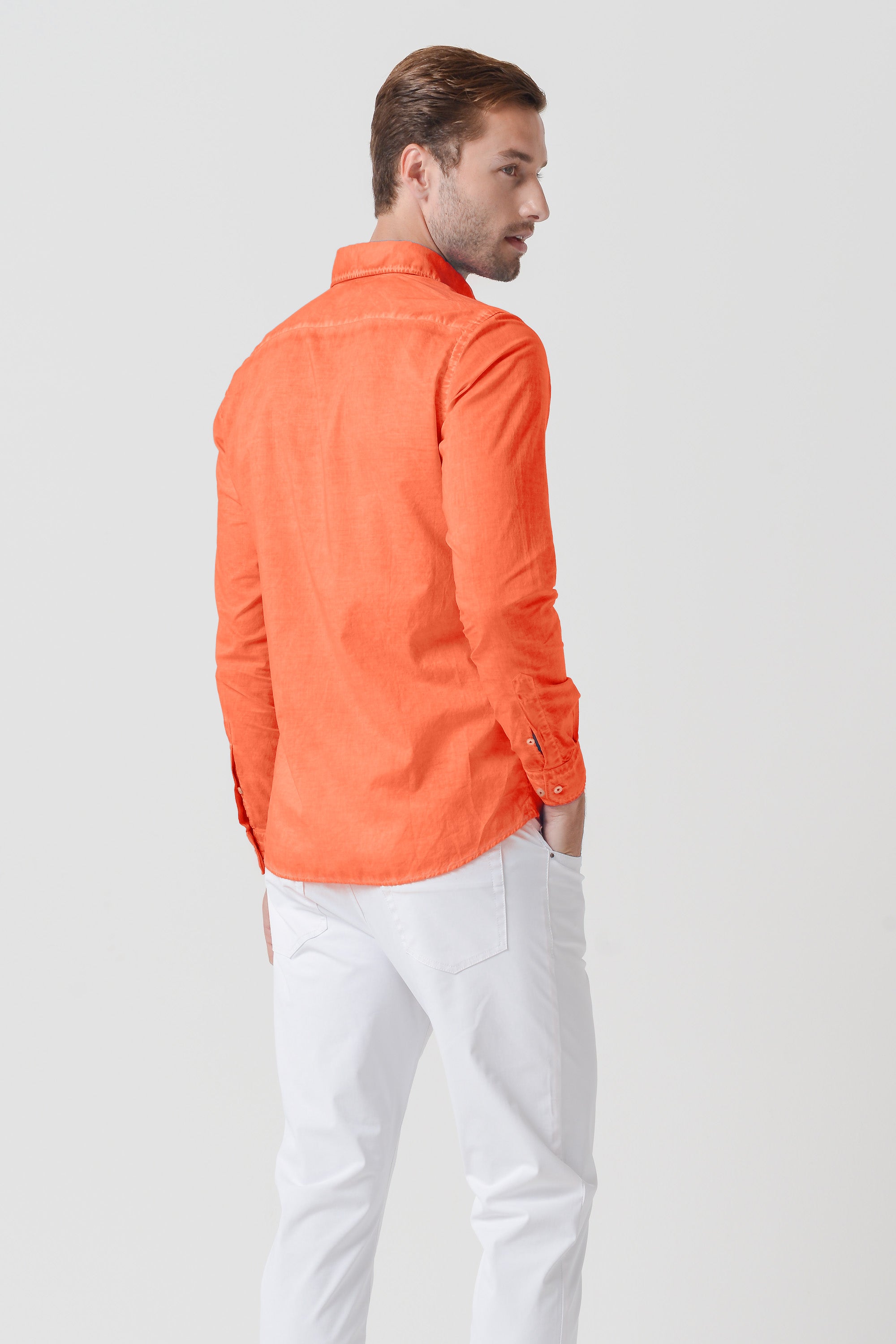 Relaxed Fit Cotton Voile Shirt - Papaya