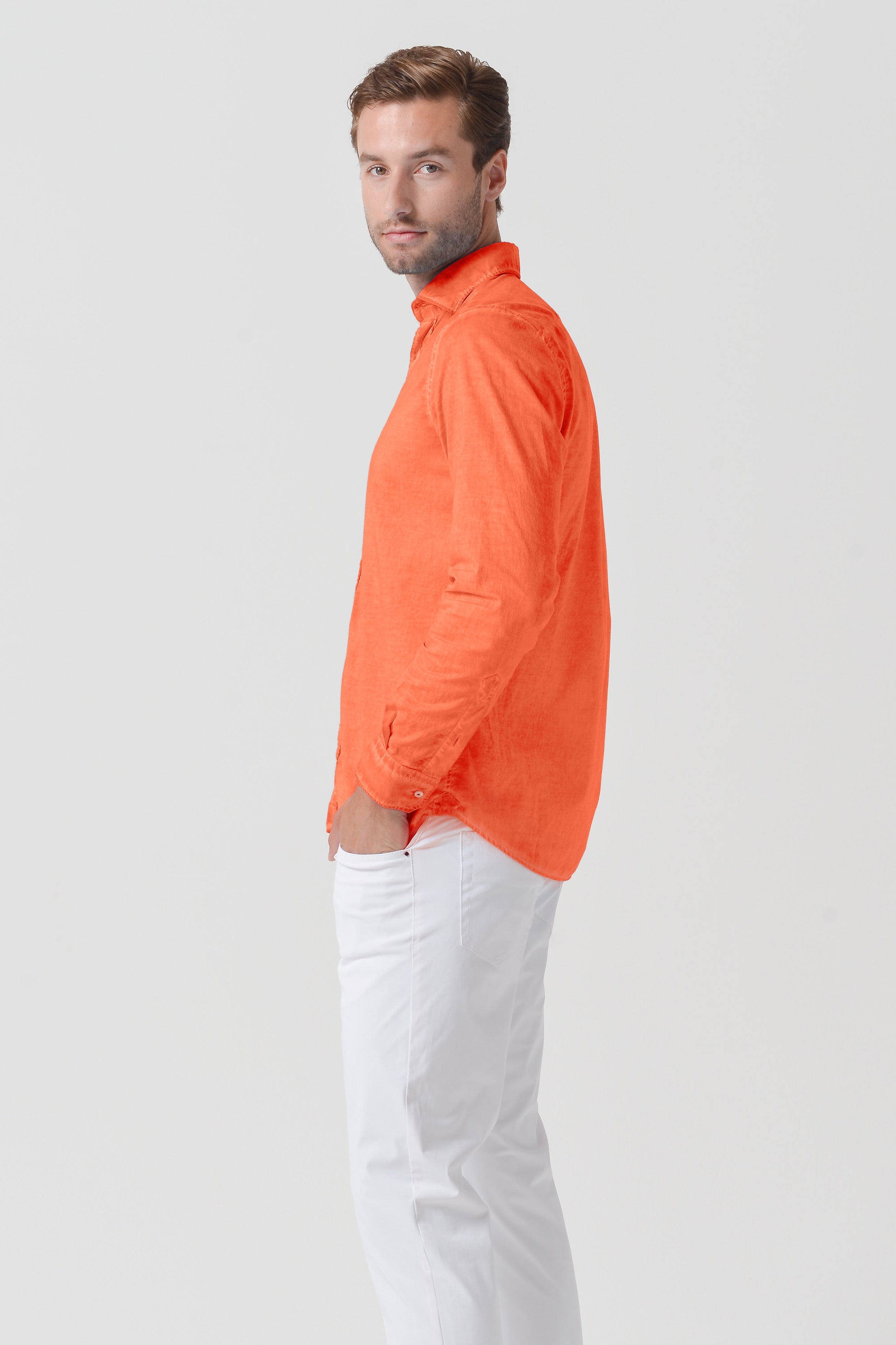 Relaxed Fit Cotton Voile Shirt - Papaya