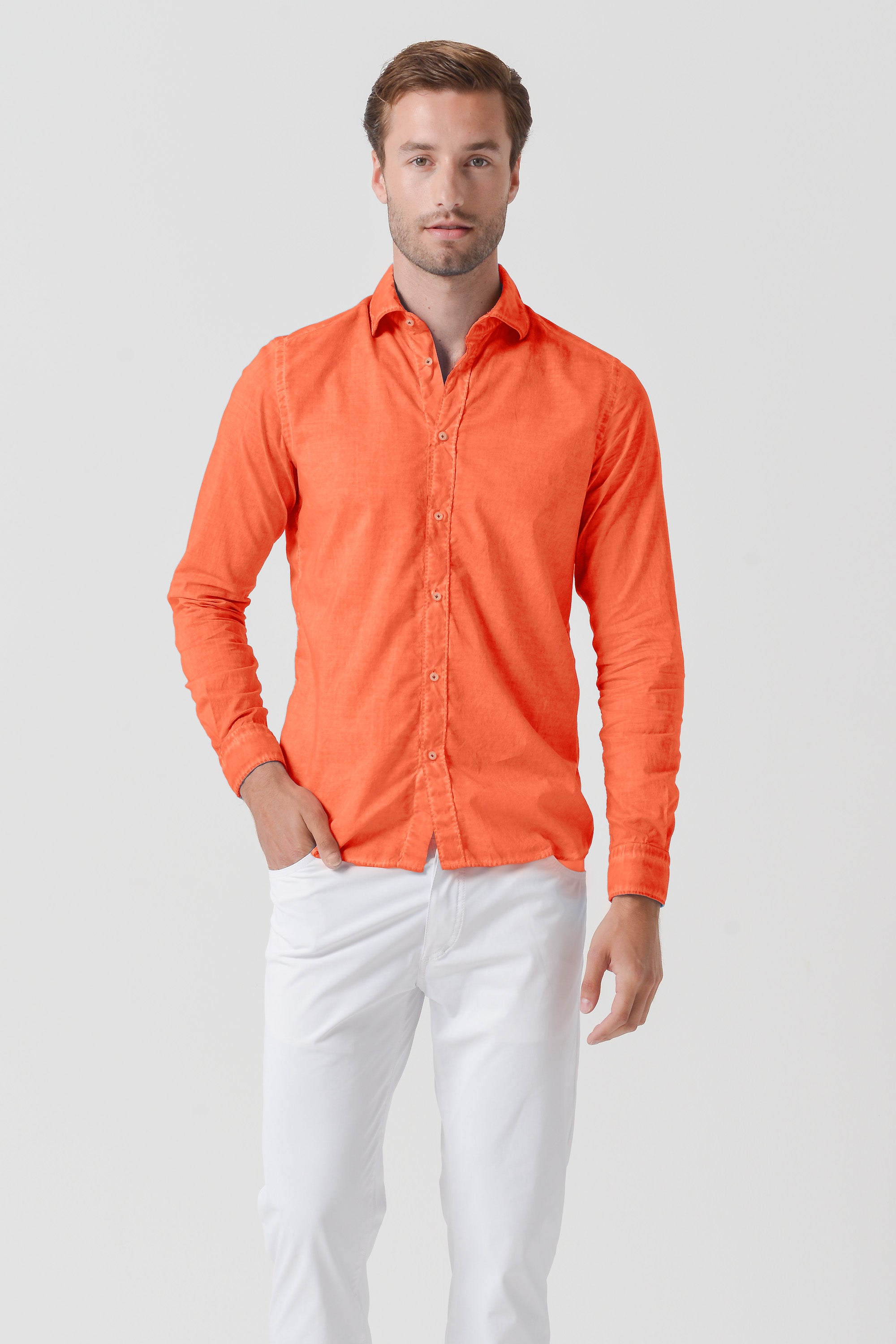 Relaxed Fit Cotton Voile Shirt - Papaya