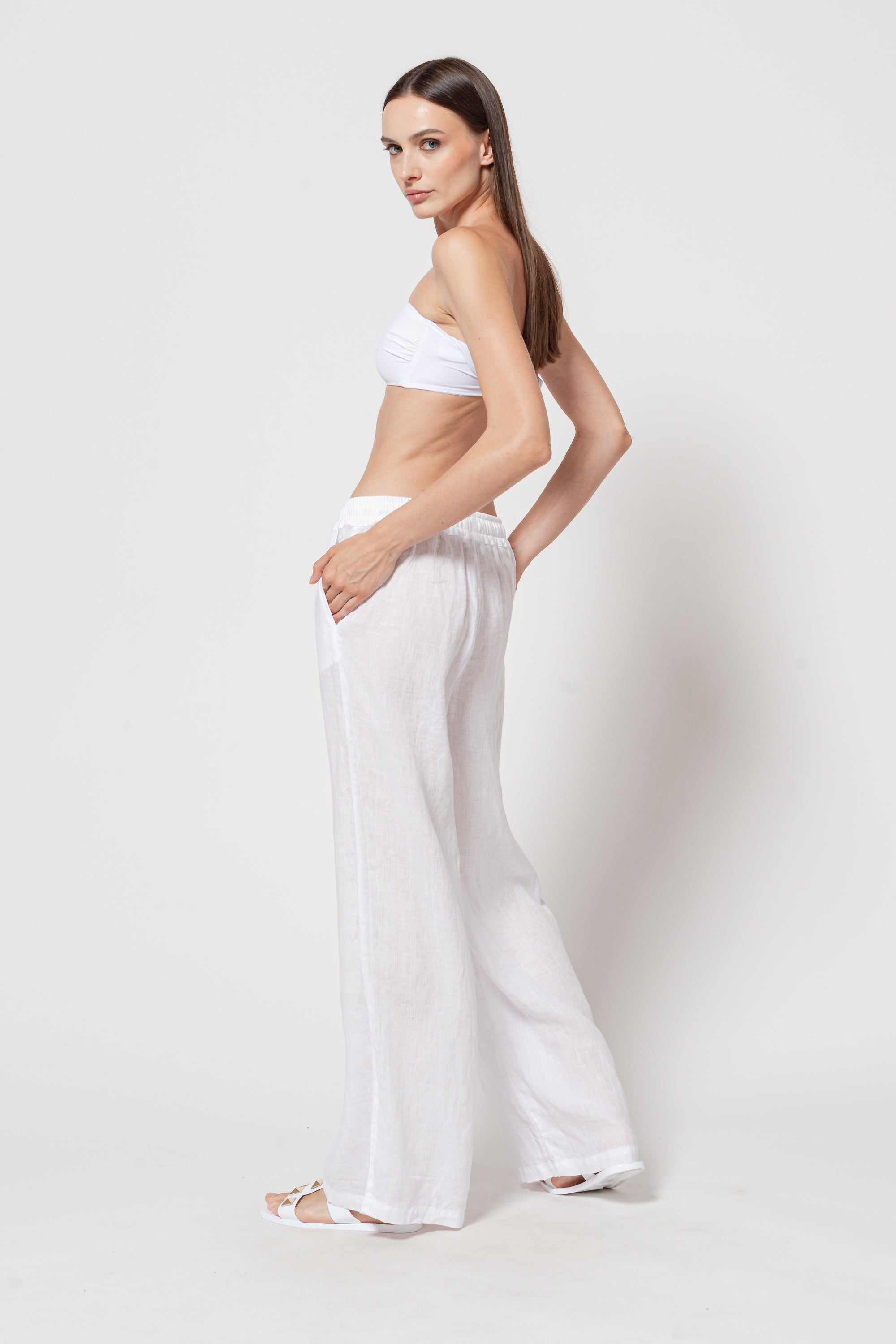 Pantalone Lino Largo - Bianco