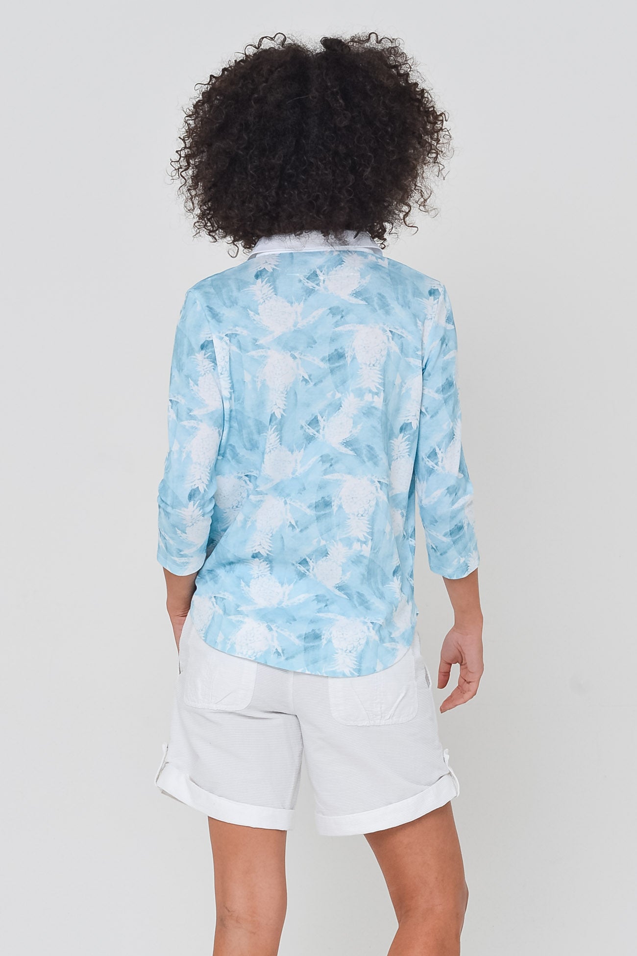 Pineapple-Print Polo Shirt - Bora Bora