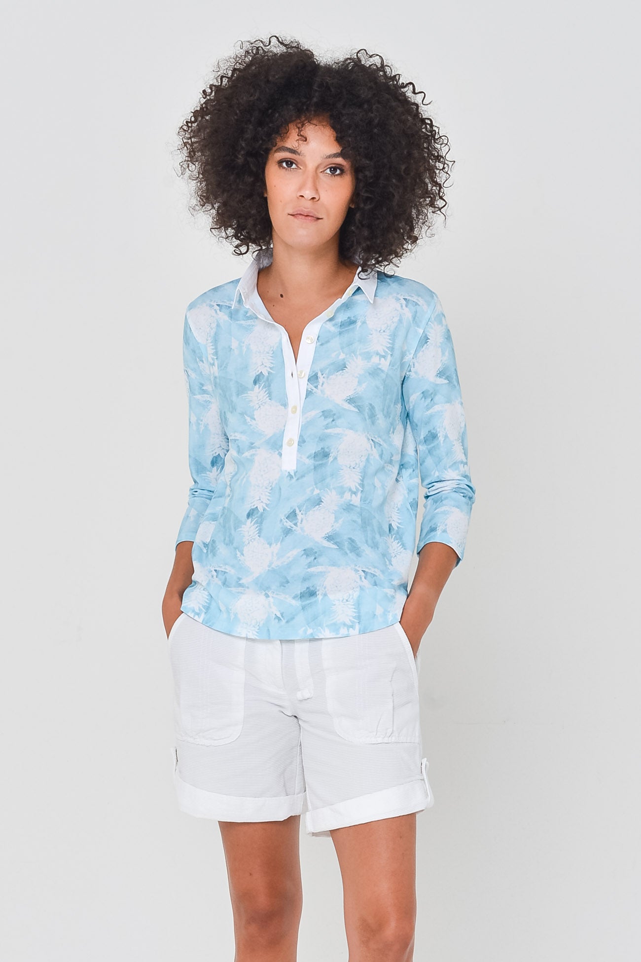 Pineapple-Print Polo Shirt - Bora Bora
