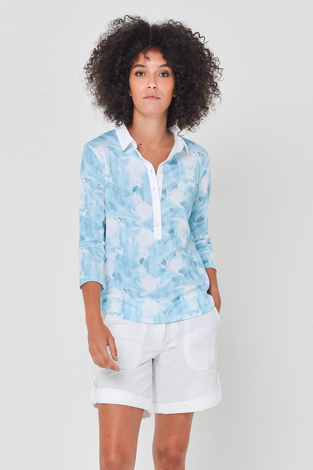 Pineapple-Print Polo Shirt - Bora Bora