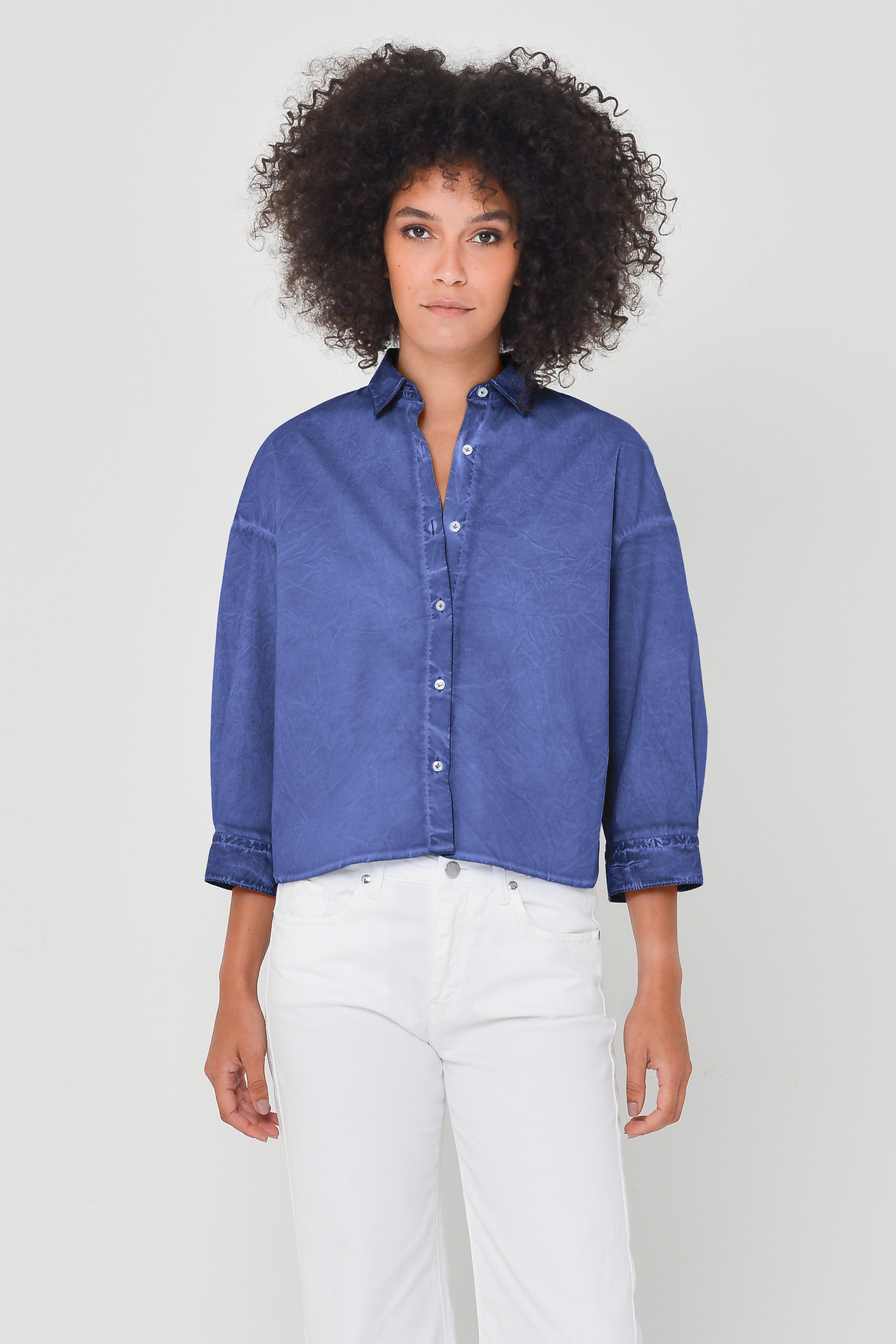 Crop Poplin Shirt - Pacific