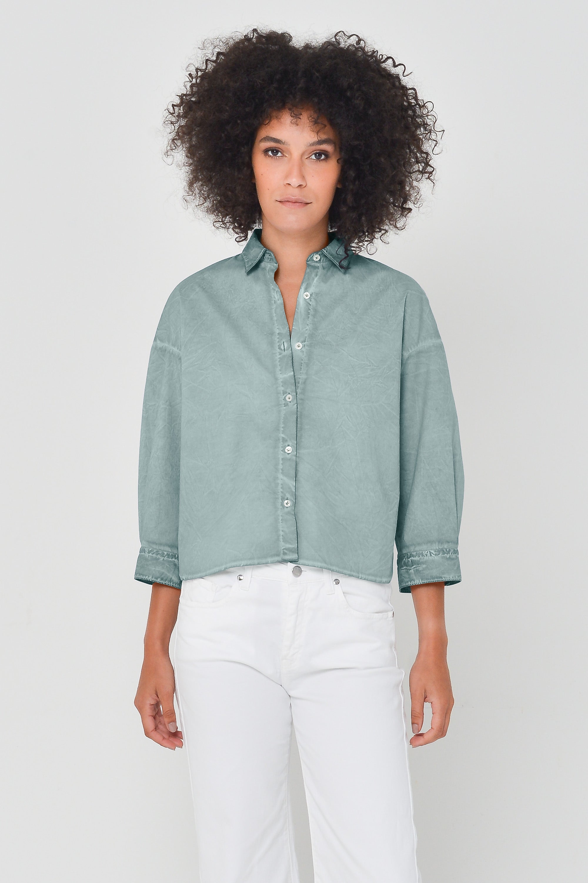 Crop Poplin Shirt - Shark