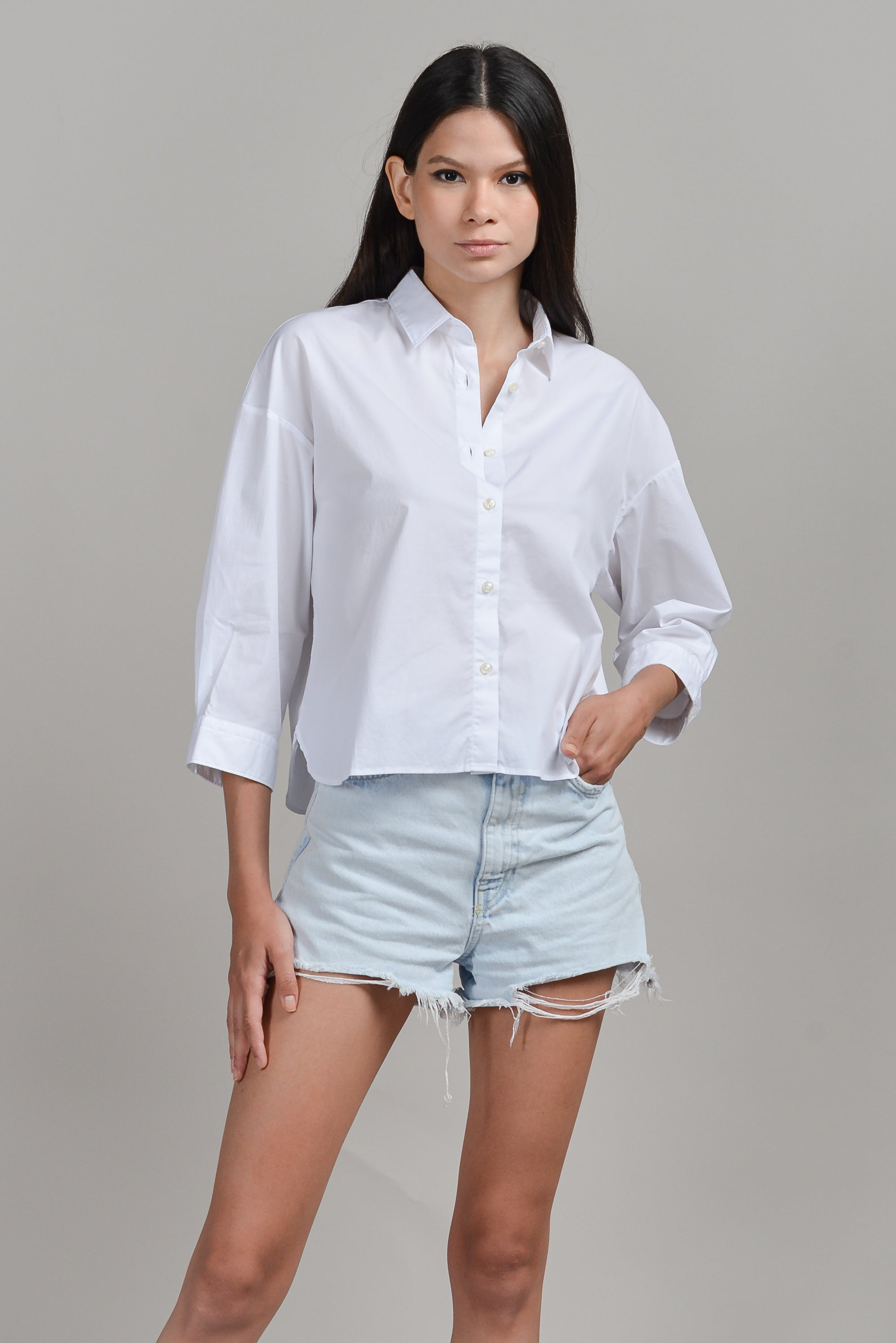 Crop Poplin Shirt - White