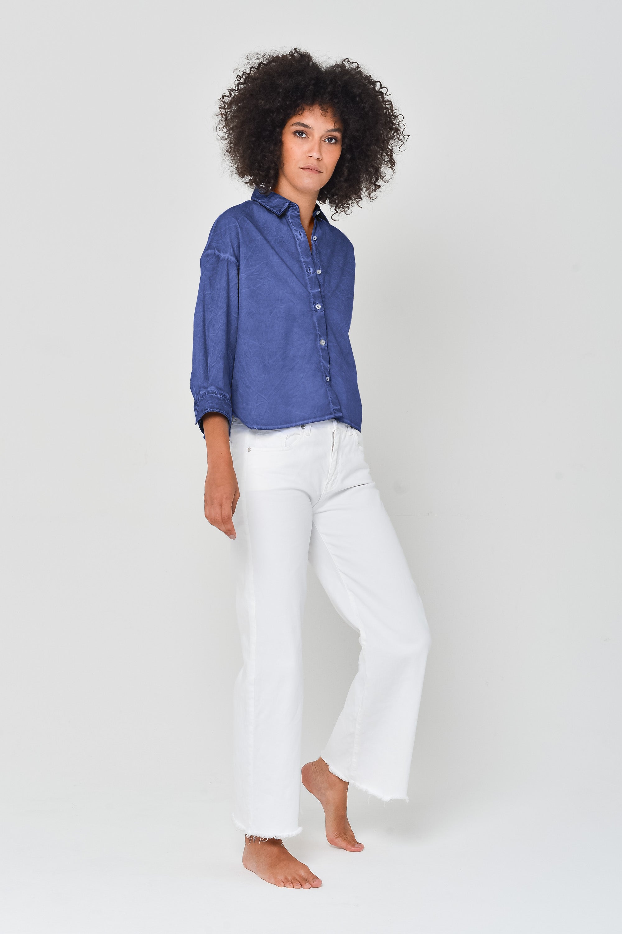 Crop Poplin Shirt - Pacific