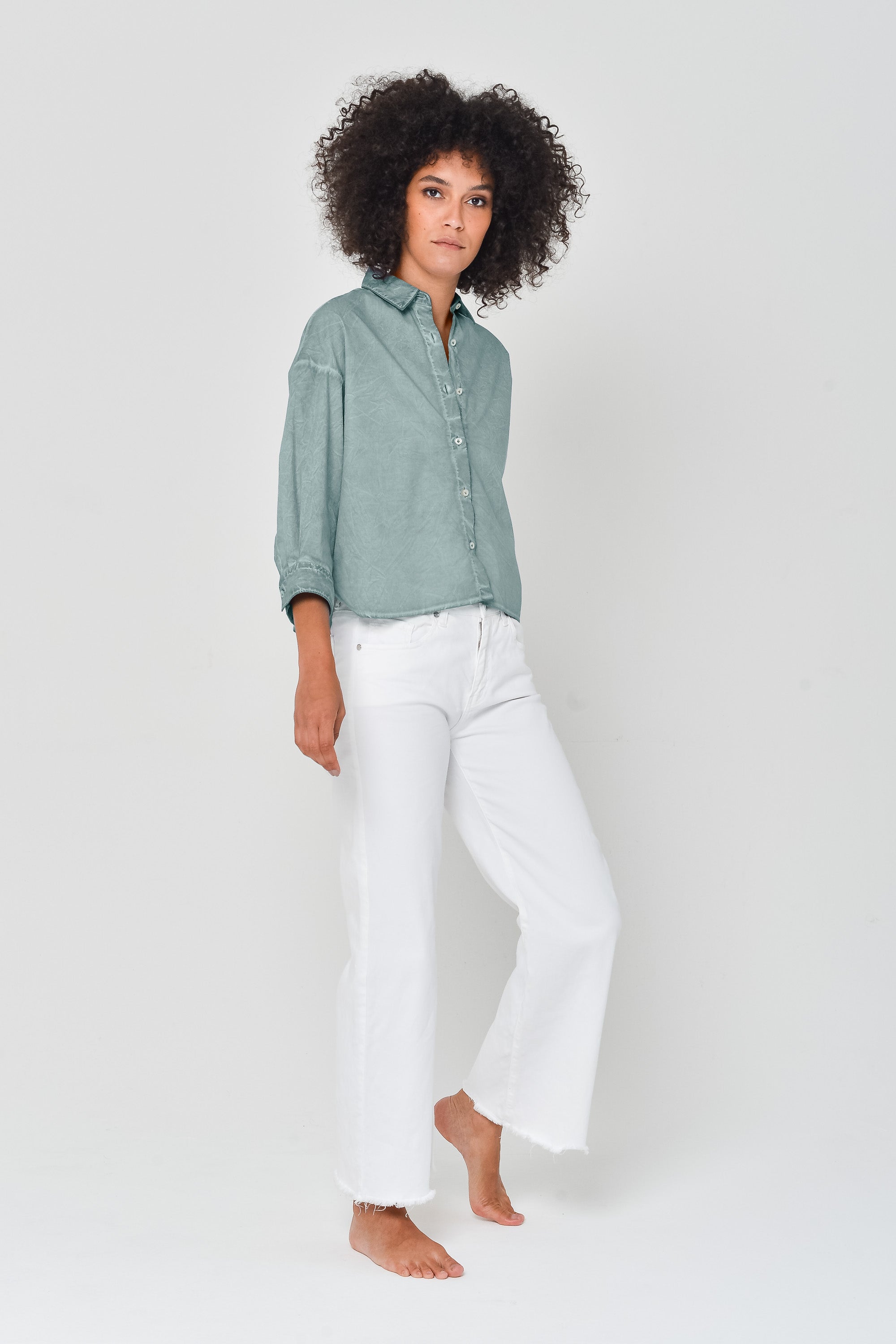 Crop Poplin Shirt - Shark