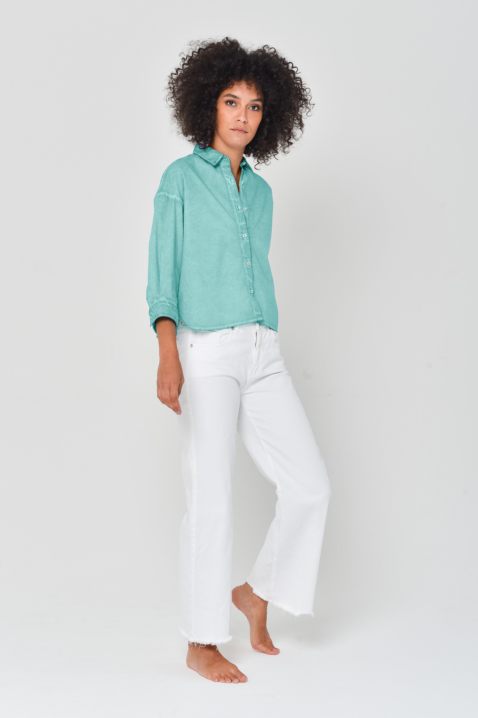 Crop Poplin Shirt - Water