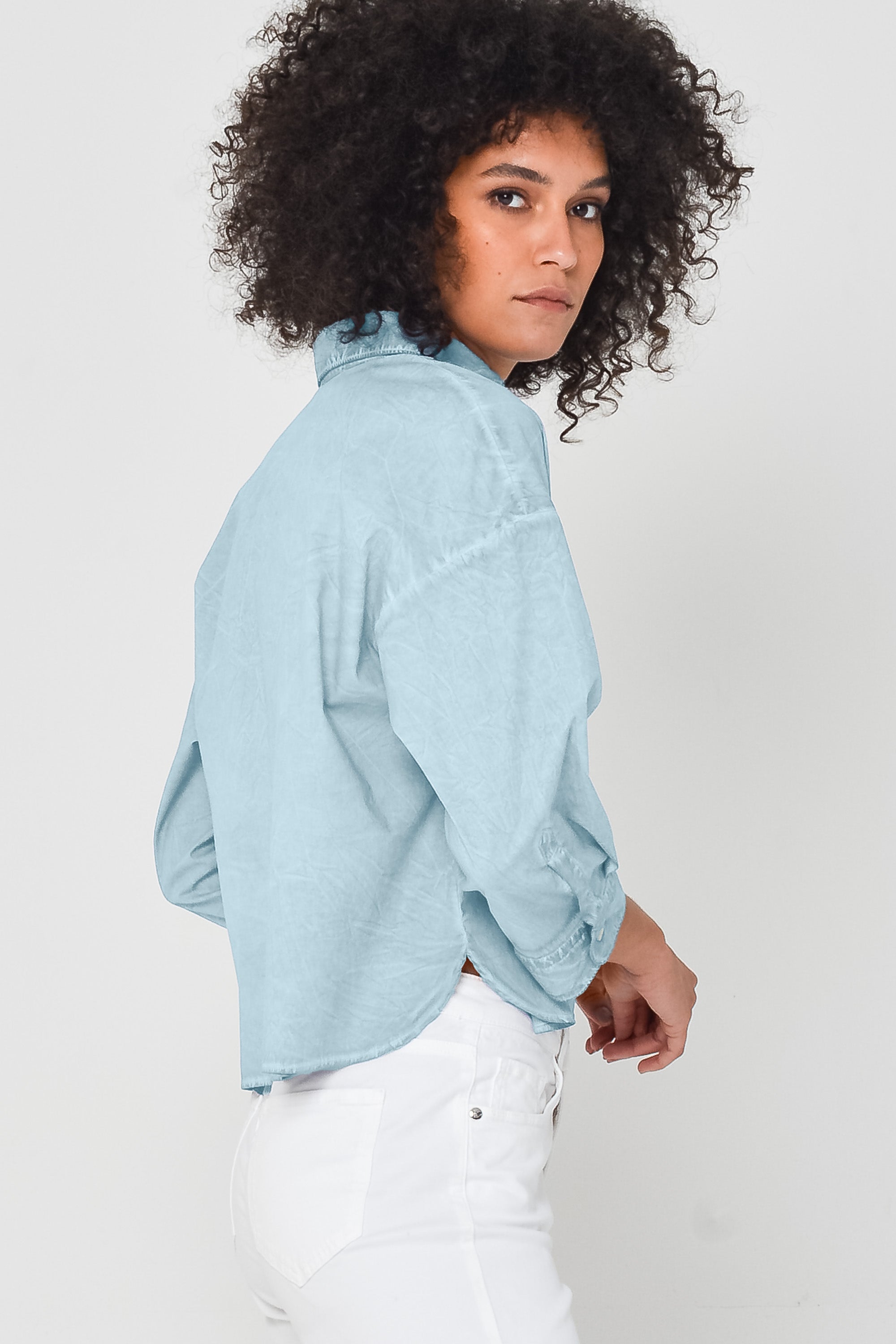 Crop Poplin Shirt - Bora Bora