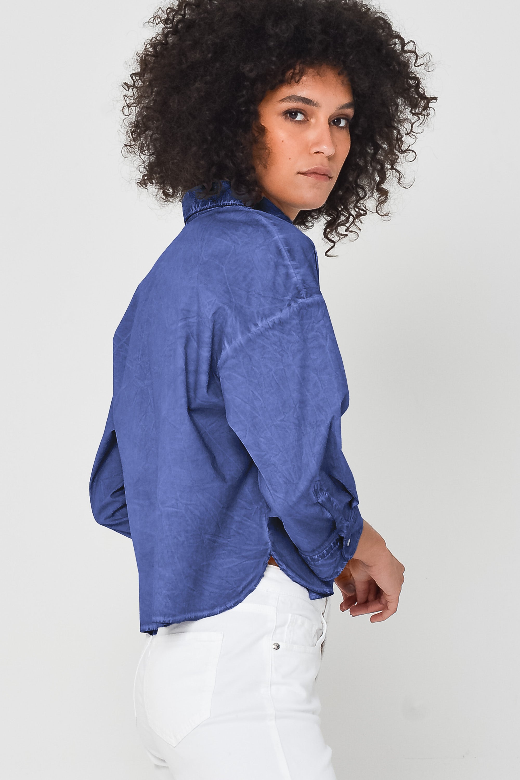 Crop Poplin Shirt - Pacific