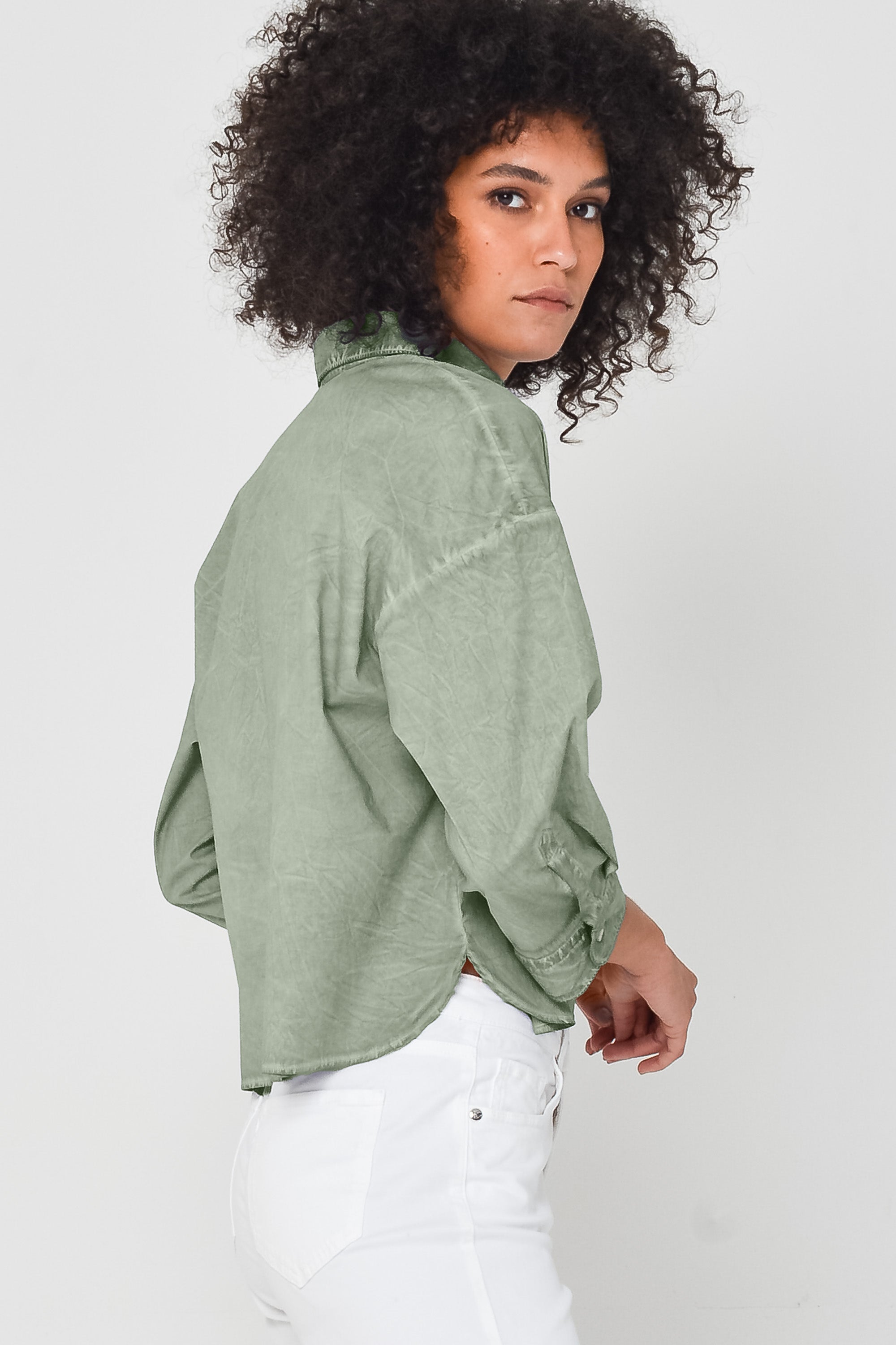 Crop Poplin Shirt - Palm