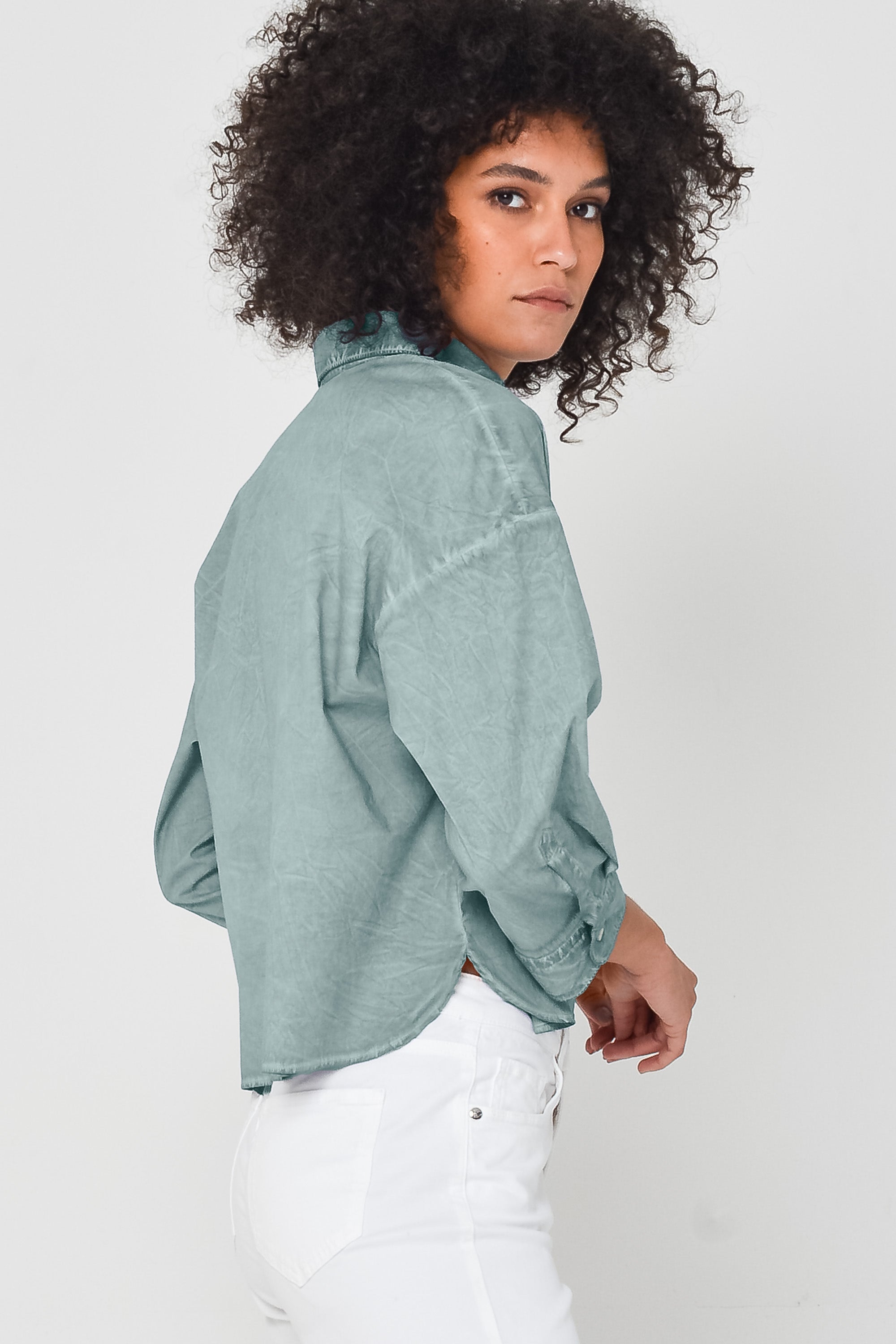 Crop Poplin Shirt - Shark