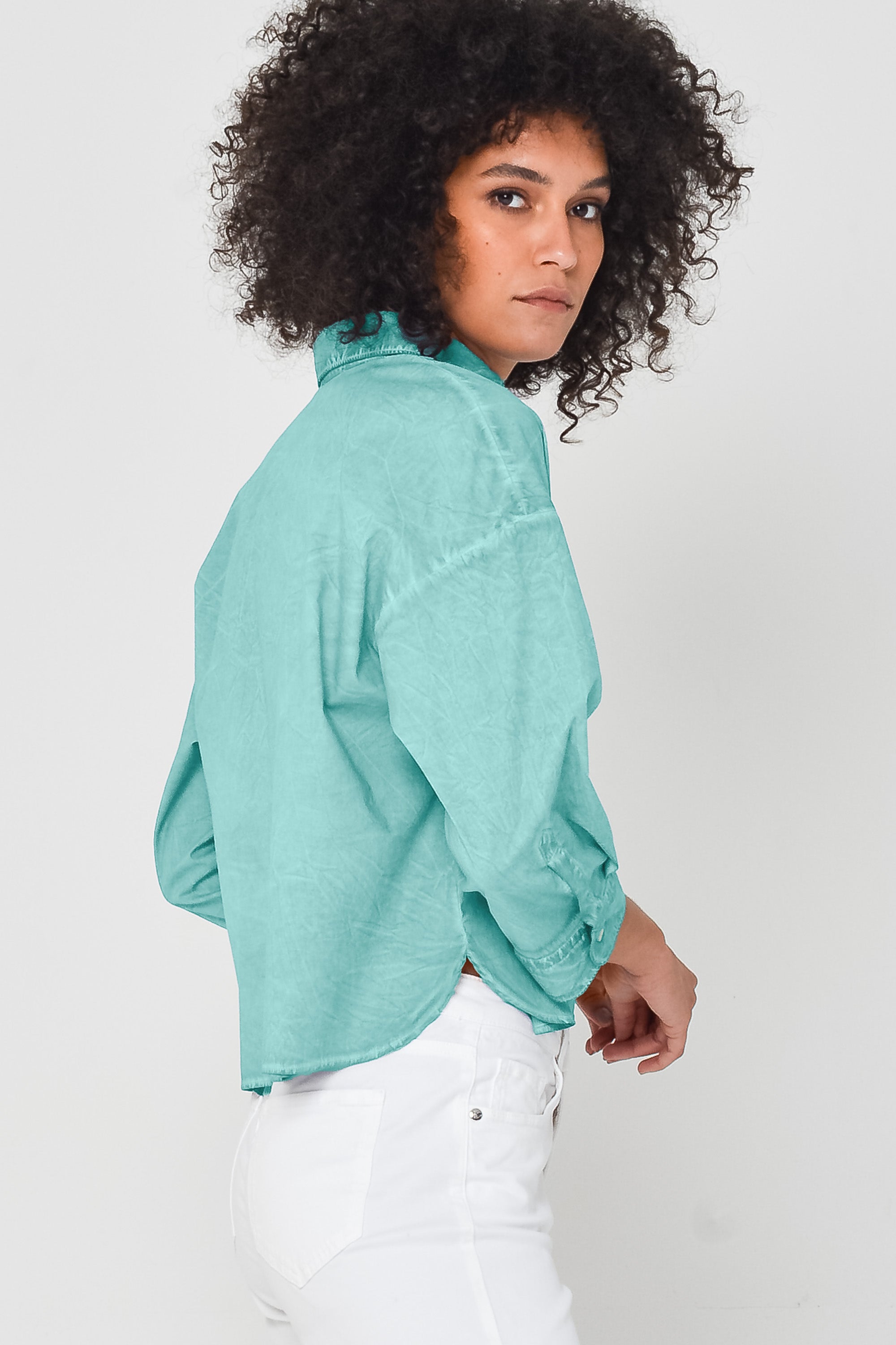 Crop Poplin Shirt - Water