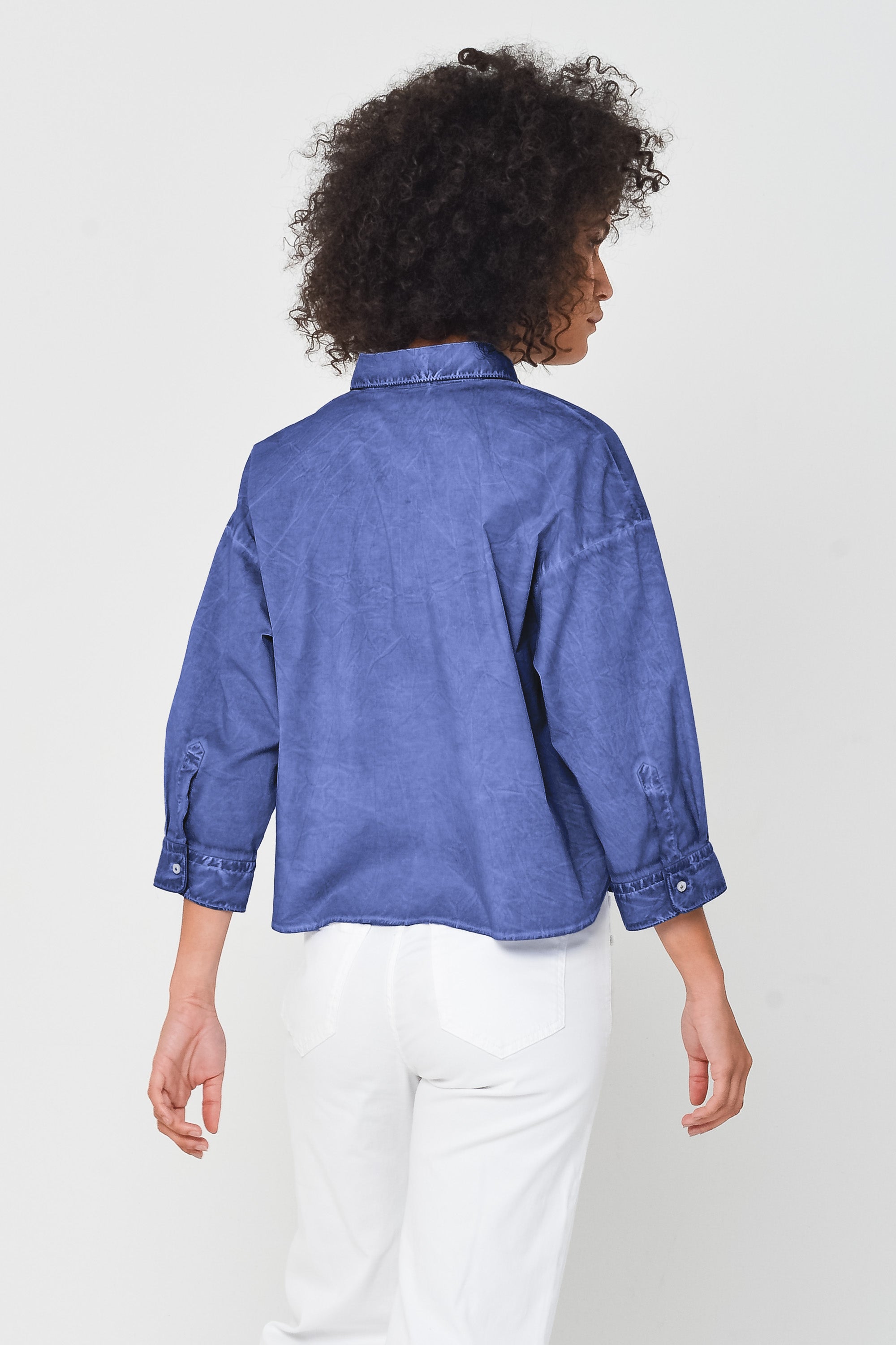 Crop Poplin Shirt - Pacific
