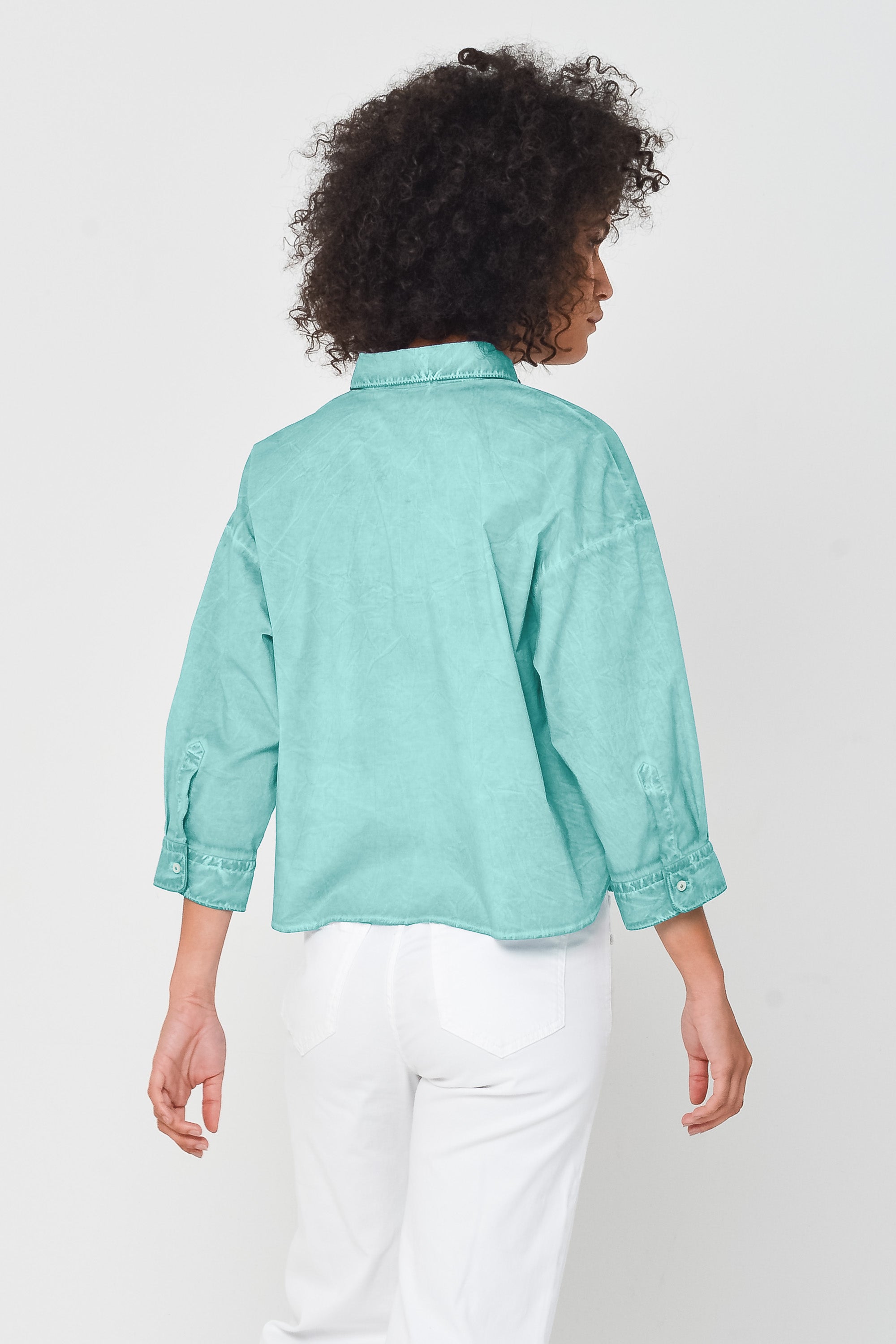 Crop Poplin Shirt - Water