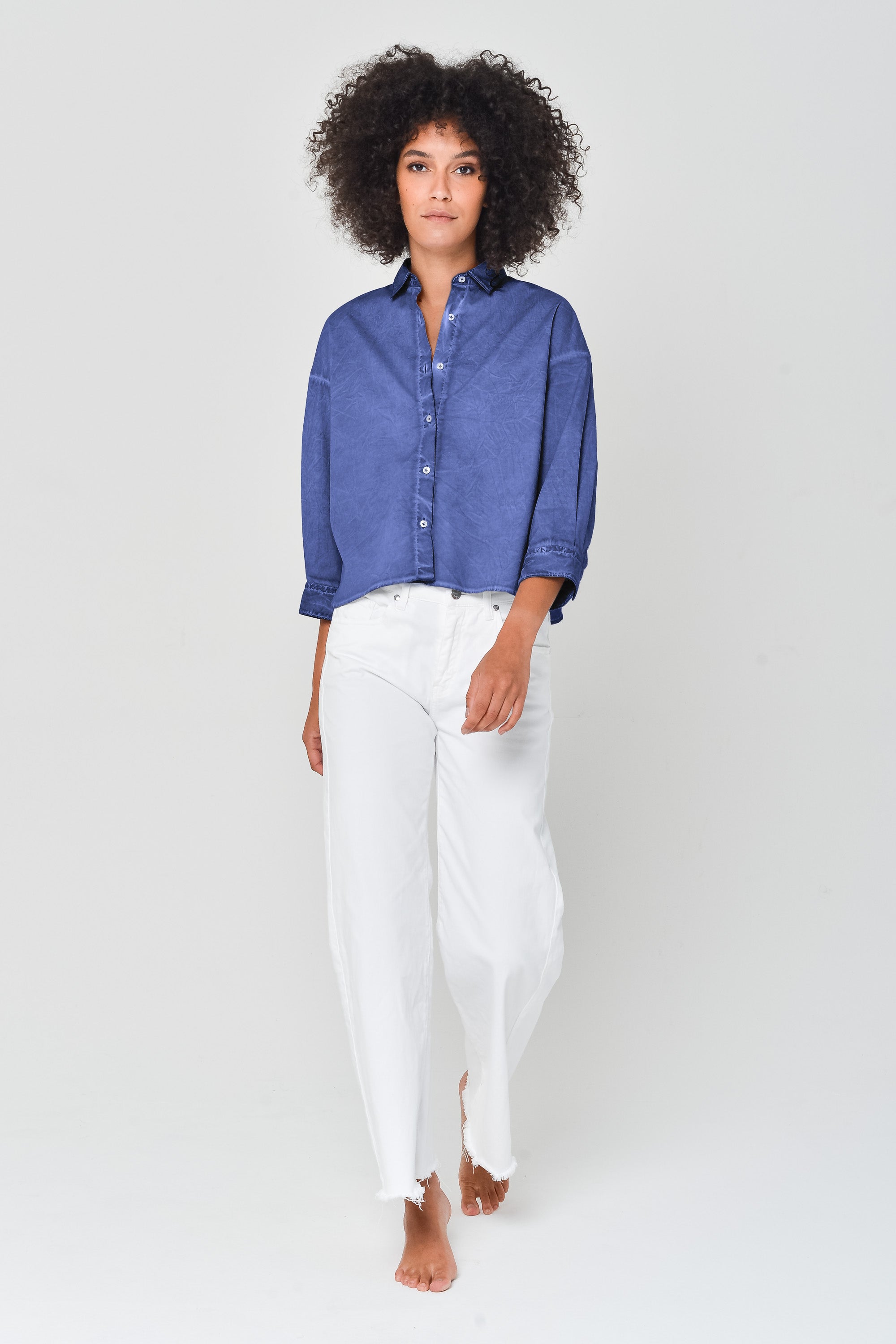 Crop Poplin Shirt - Pacific