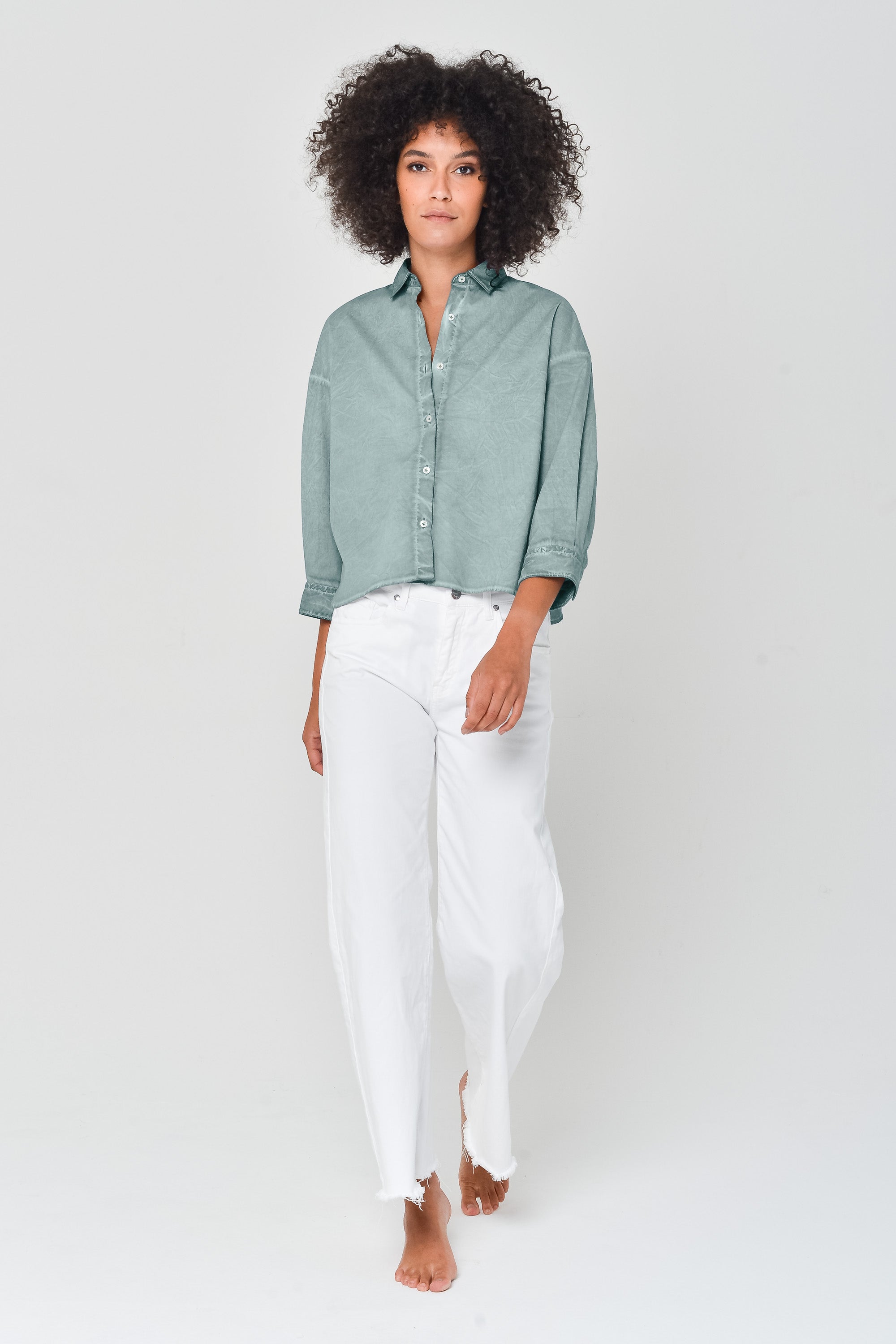 Crop Poplin Shirt - Shark