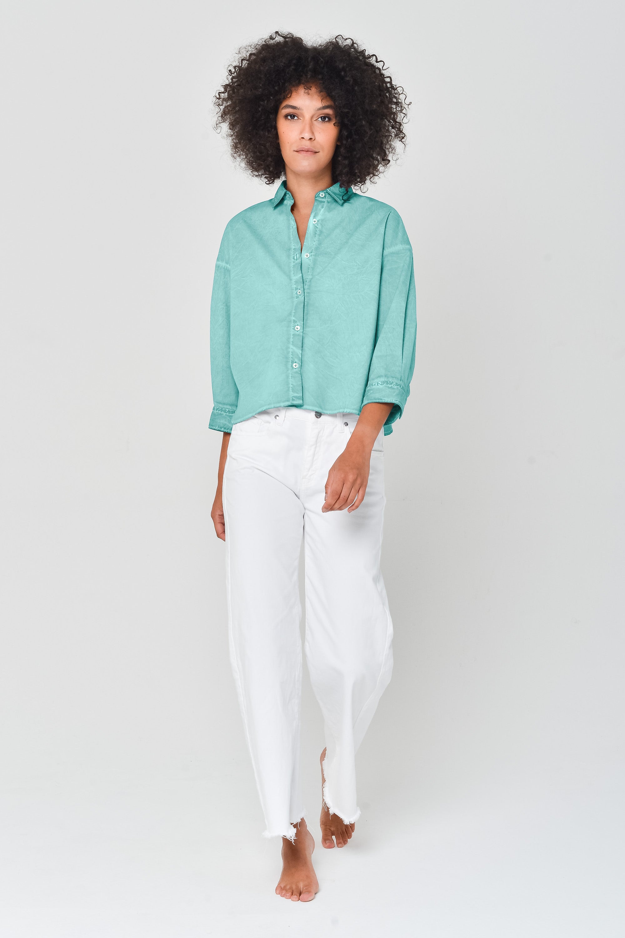 Crop Poplin Shirt - Water
