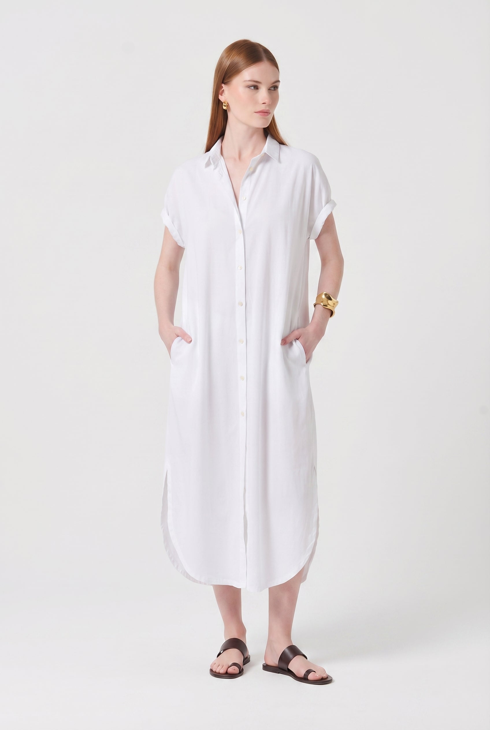 Venti Dress in Poplin in White