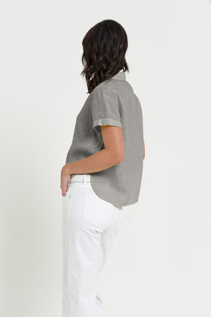 Sunray - Women's Cropped Shirt in Linen - Dolphin