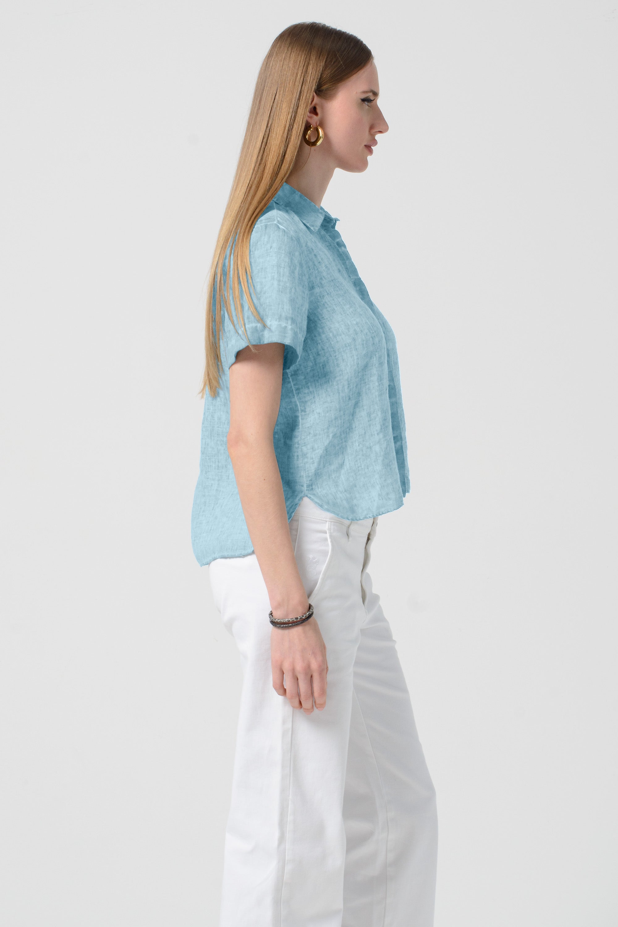 Sunray - Women's Cropped Shirt in Linen - Bora Bora