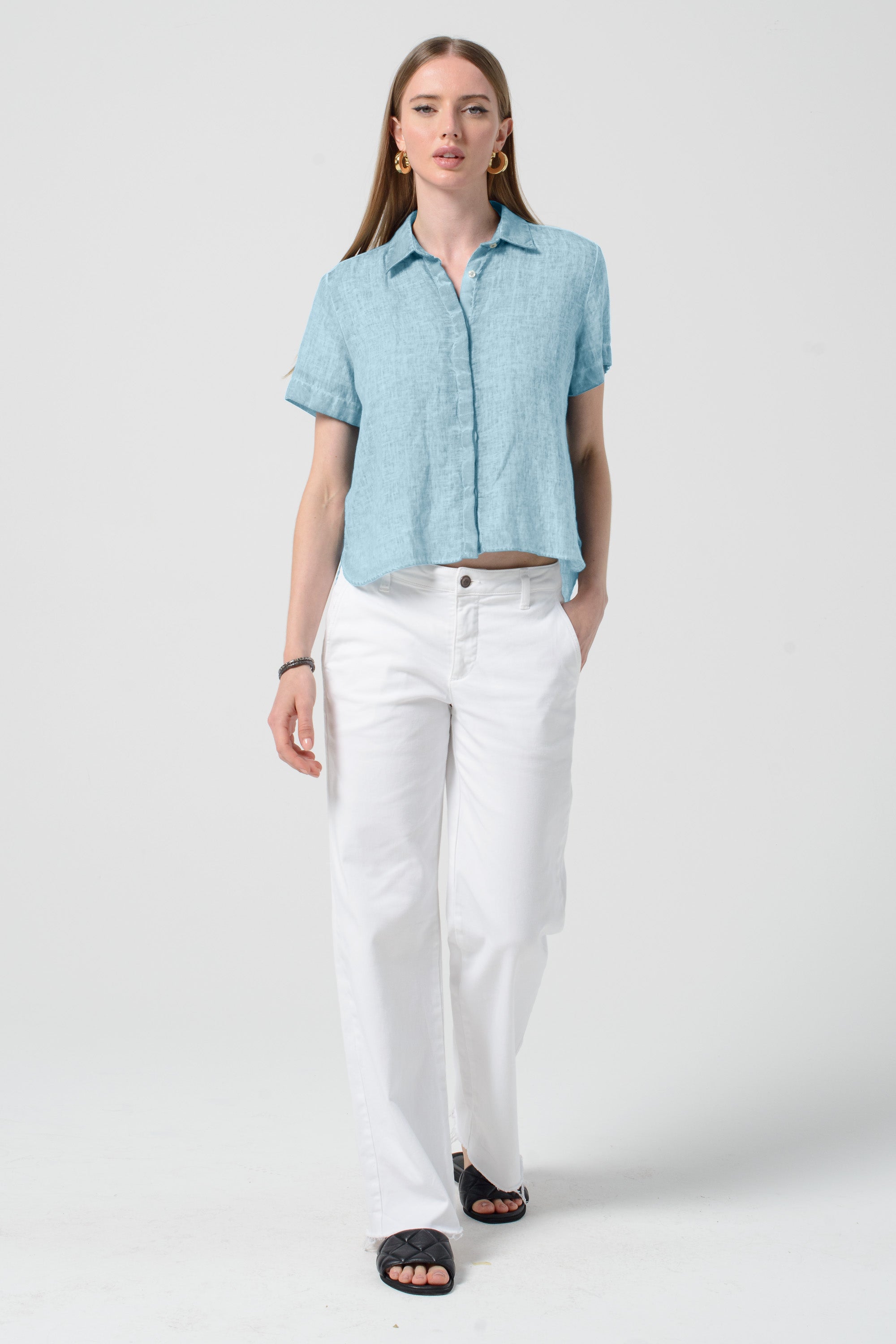 Sunray - Women's Cropped Shirt in Linen - Bora Bora