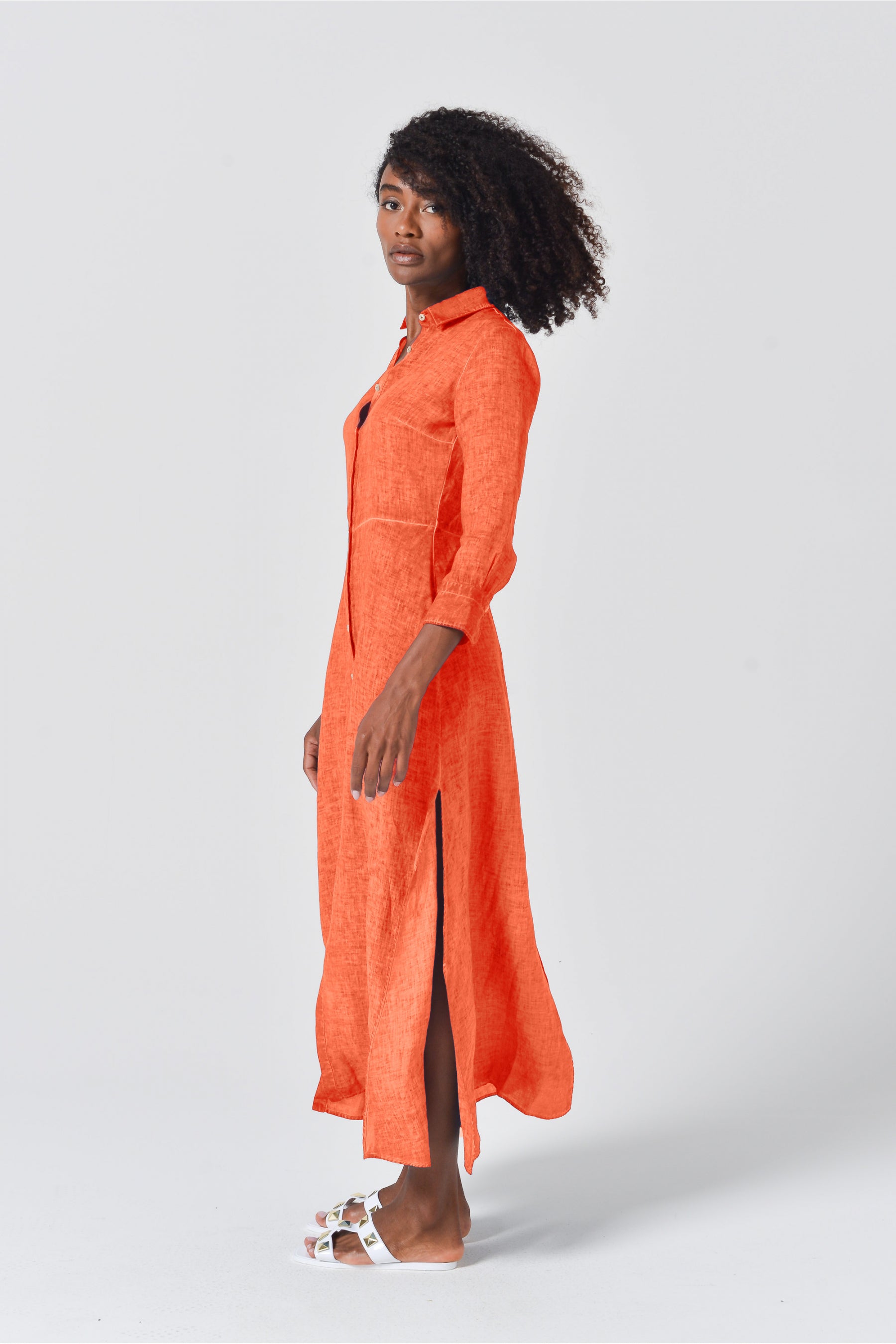 Brooke Linen Shirtdress - Papaya