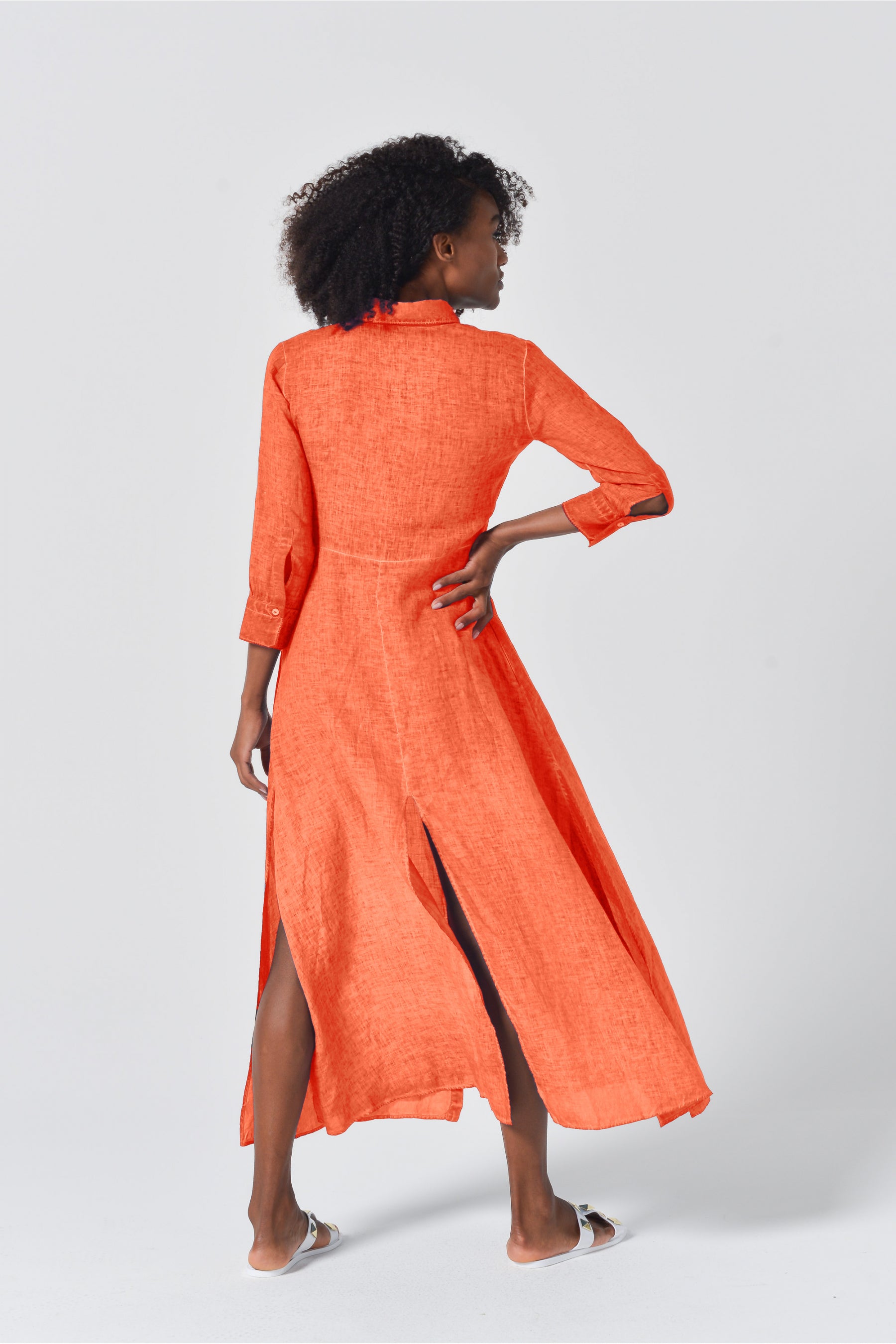 Brooke Linen Shirtdress - Papaya