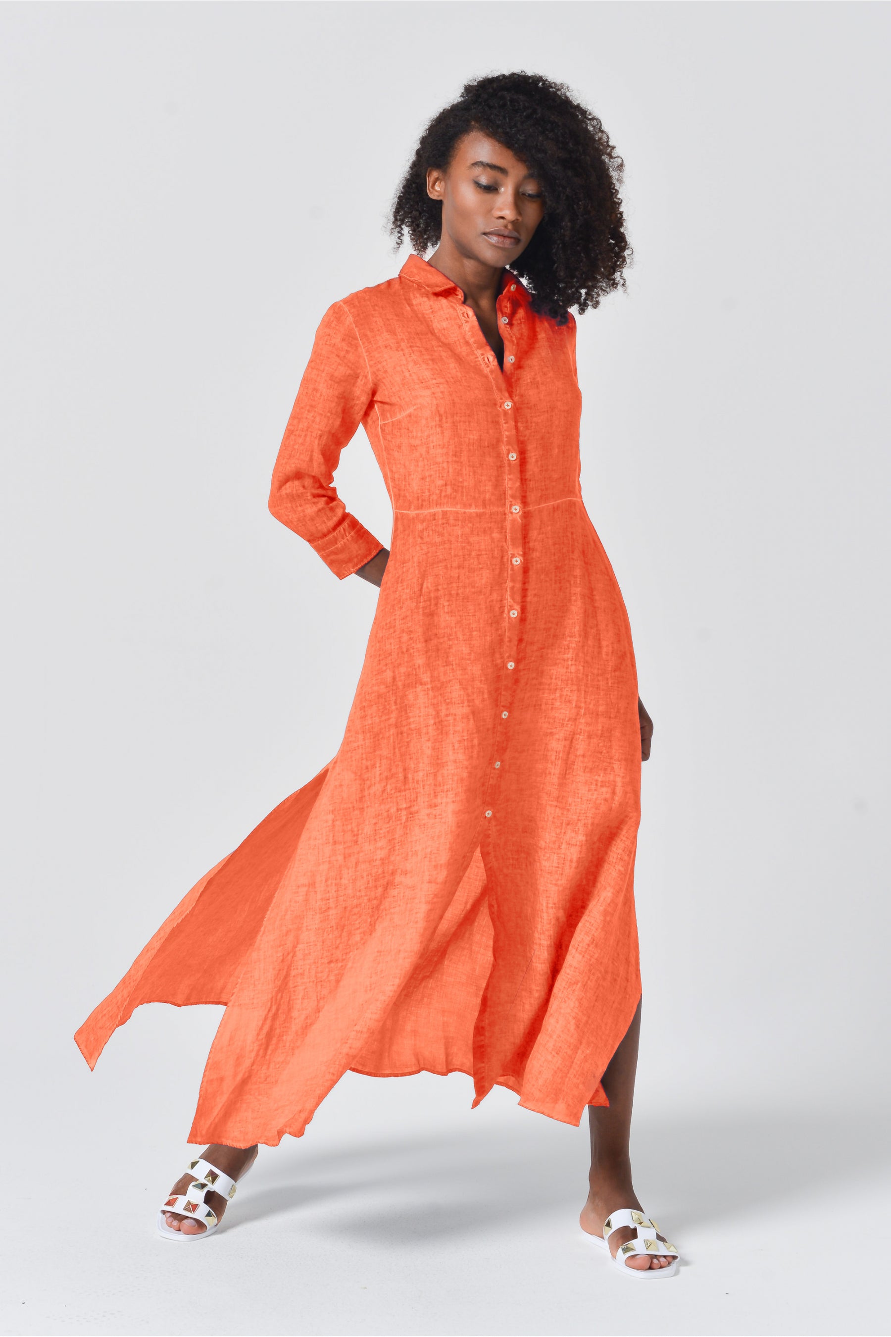 Brooke Linen Shirtdress - Papaya