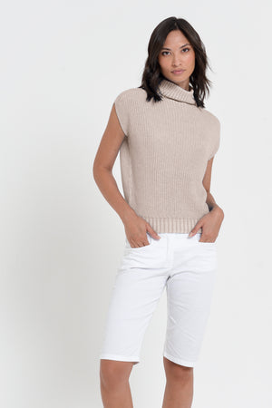 Ribbed Mini Knit - Women's Ribbed Sleeveless Knitted Sweater - Canapa