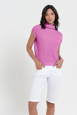 Ribbed Mini Knit - Women's Ribbed Sleeveless Knitted Sweater - Candy