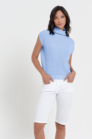 Ribbed Mini Knit - Women's Ribbed Sleeveless Knitted Sweater - Cielo