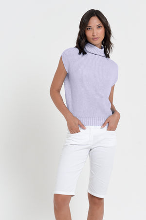 Ribbed Mini Knit - Women's Ribbed Sleeveless Knitted Sweater - Lilac