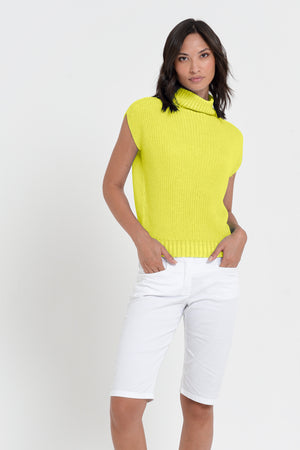 Ribbed Mini Knit - Women's Ribbed Sleeveless Knitted Sweater - Lime