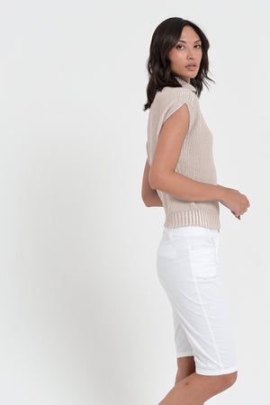 Ribbed Mini Knit - Women's Ribbed Sleeveless Knitted Sweater - Canapa