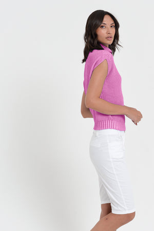 Ribbed Mini Knit - Women's Ribbed Sleeveless Knitted Sweater - Candy