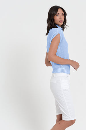 Ribbed Mini Knit - Women's Ribbed Sleeveless Knitted Sweater - Cielo