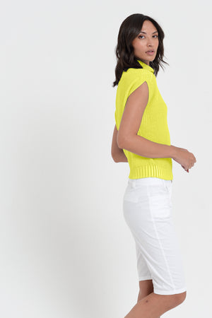 Ribbed Mini Knit - Women's Ribbed Sleeveless Knitted Sweater - Lime